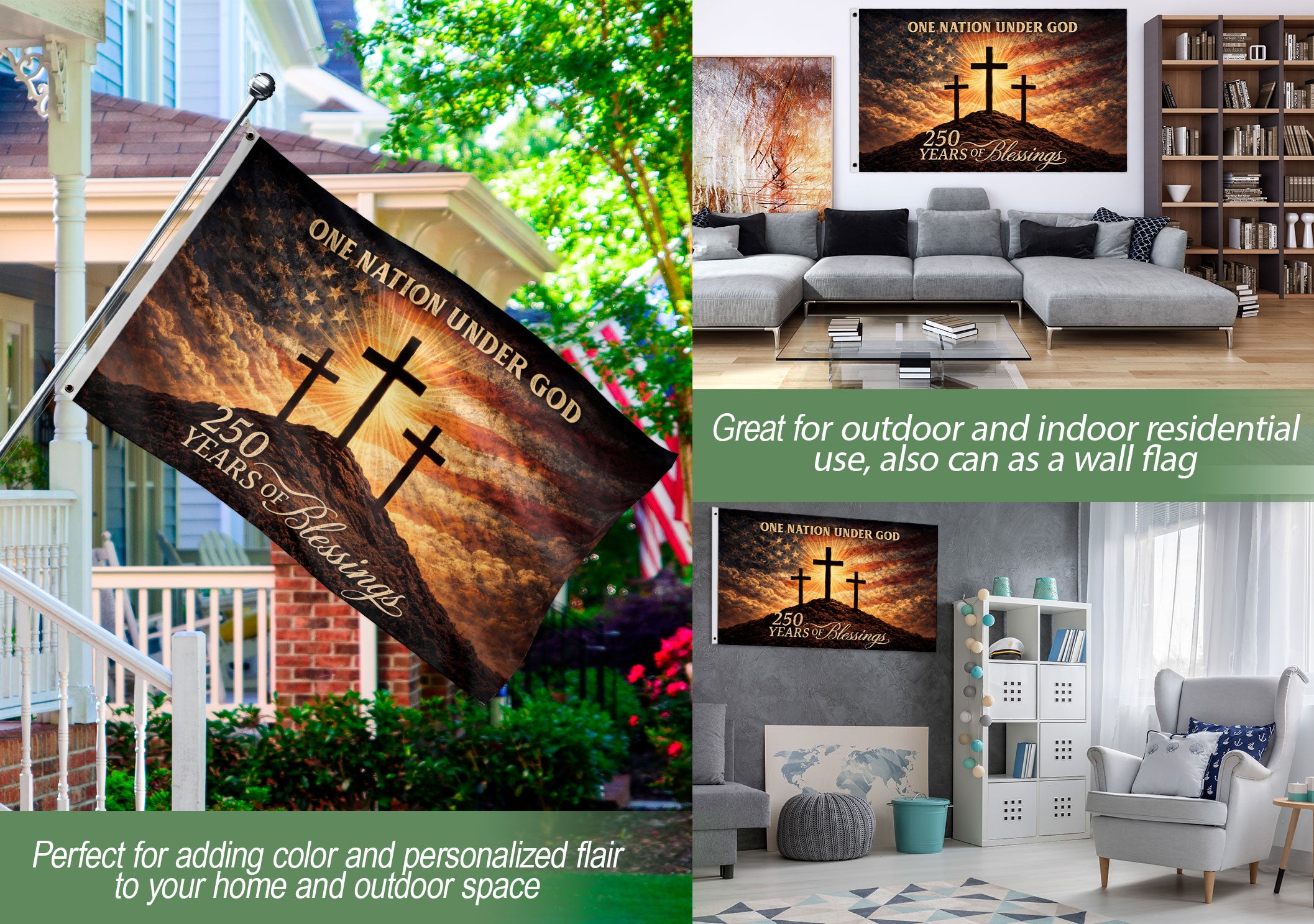 The Blessing of Liberty Flag - 250 Years Celebration - Sacred Three Crosses & American Sky Banner