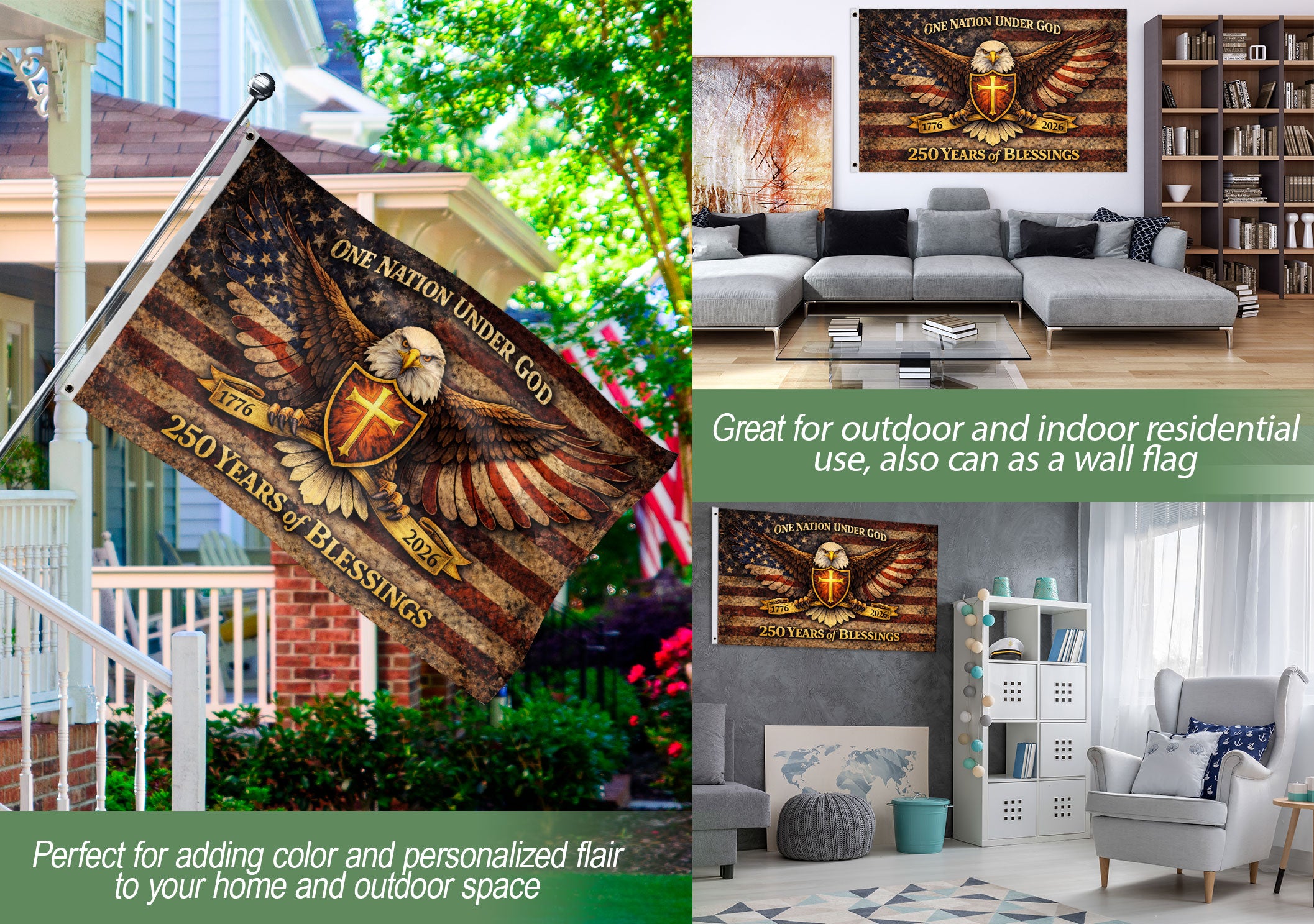 America 250th Anniversary Eagle Flag - One Nation Under God 250 Years Banner, Double Sided 1776-2026 Semiquincentennial Flag