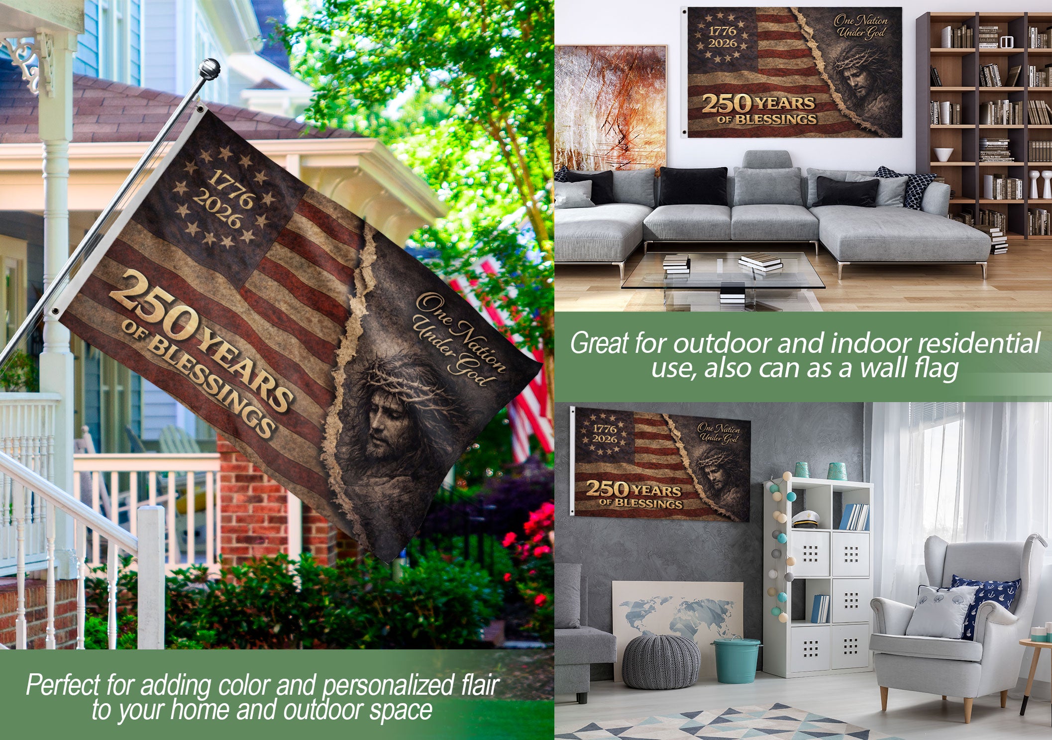 250 Years of Blessings American Flag - Christian Patriotic One Nation Under God Design, Double Sided Semiquincentennial Garden Flag