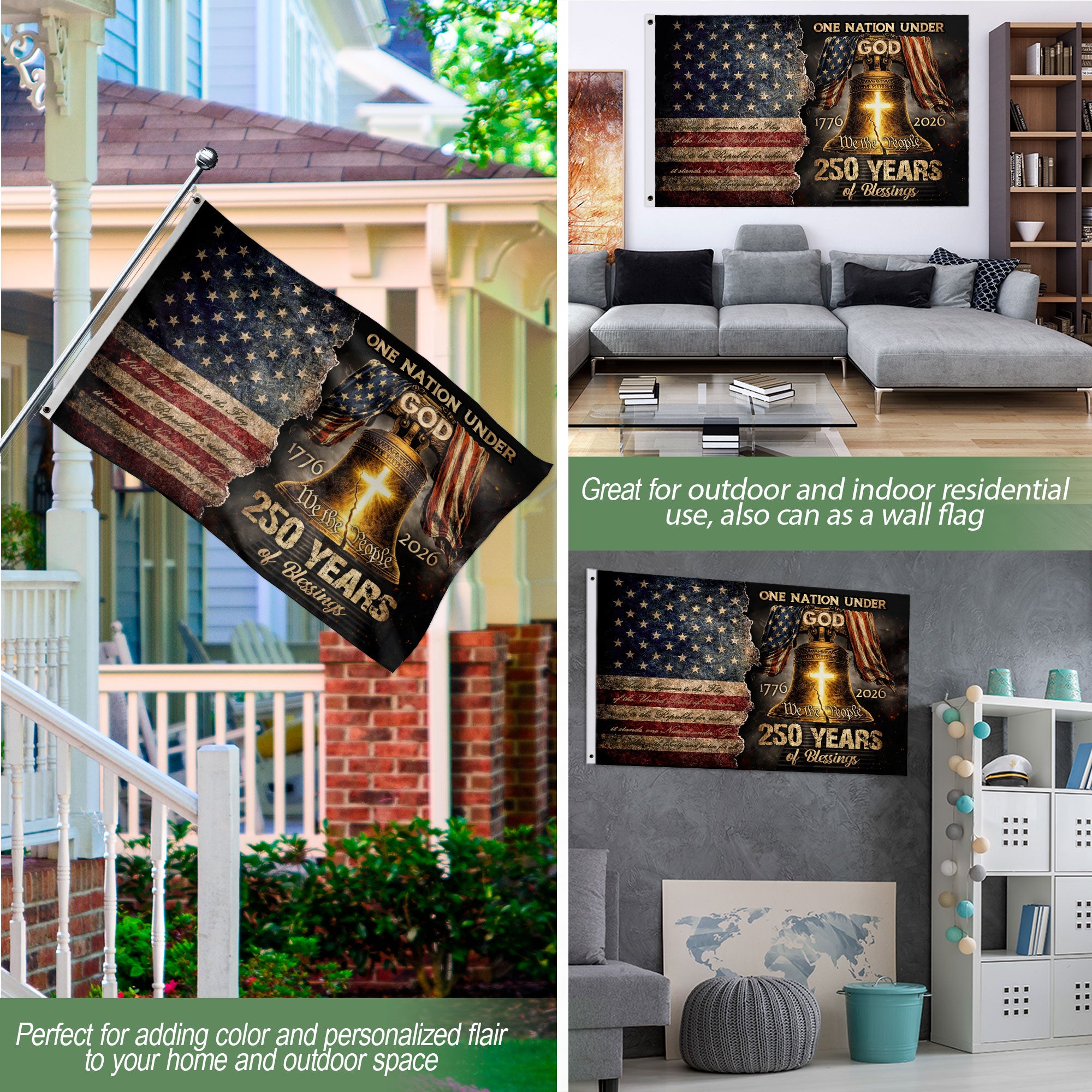 One Nation Under God America Religious US 250th Anniversary Flag – 250 Years of Blessings Garden Banner