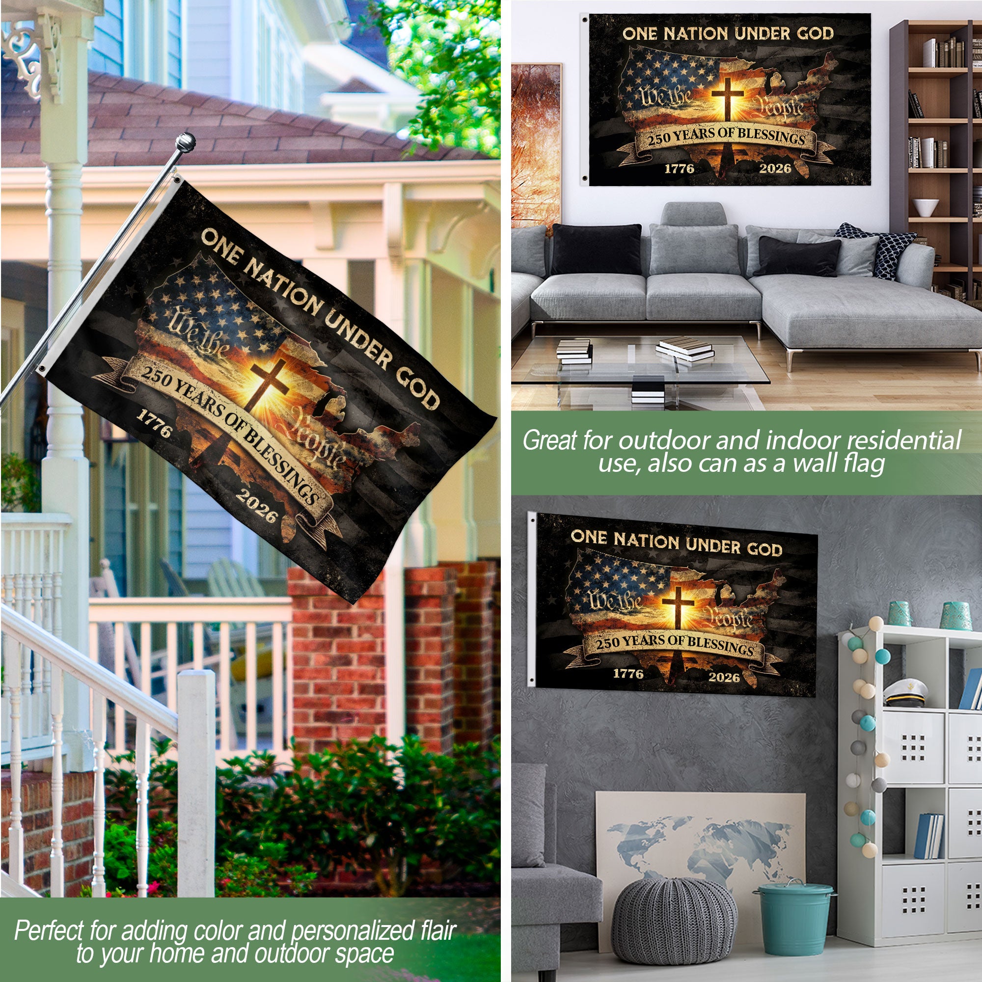 Christian Patriotic One Nation Under God USA 250th Birthday Flag – Semiquincentennial Garden Banner