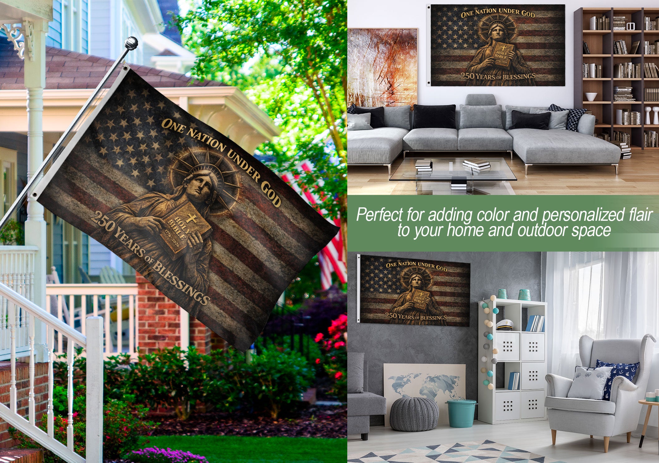 One Nation Under God 250 Years America Anniversary Flag - 250 Years of Blessings Holy Bible & Cross Banner, 1776-2026 Patriotic Double Sided Flag