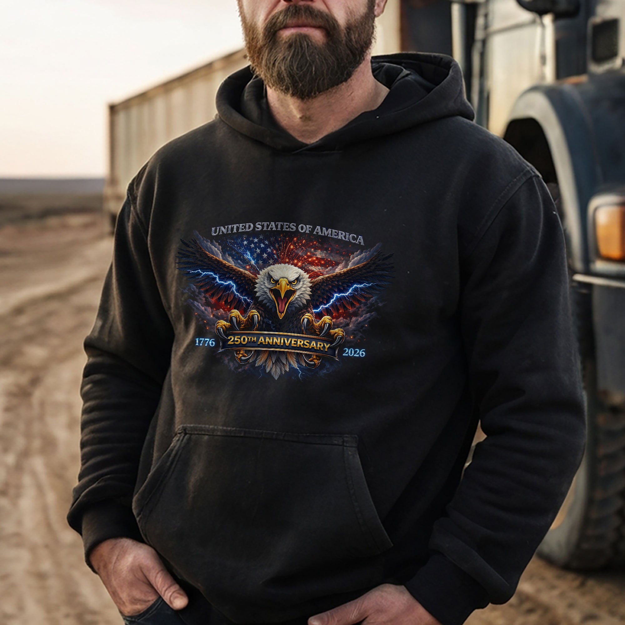 Vintage Bootleg USA 1776-2026 250th Anniversary Freedom Hoodie - Patriotic Eagle & Flag Graphic Hoodie