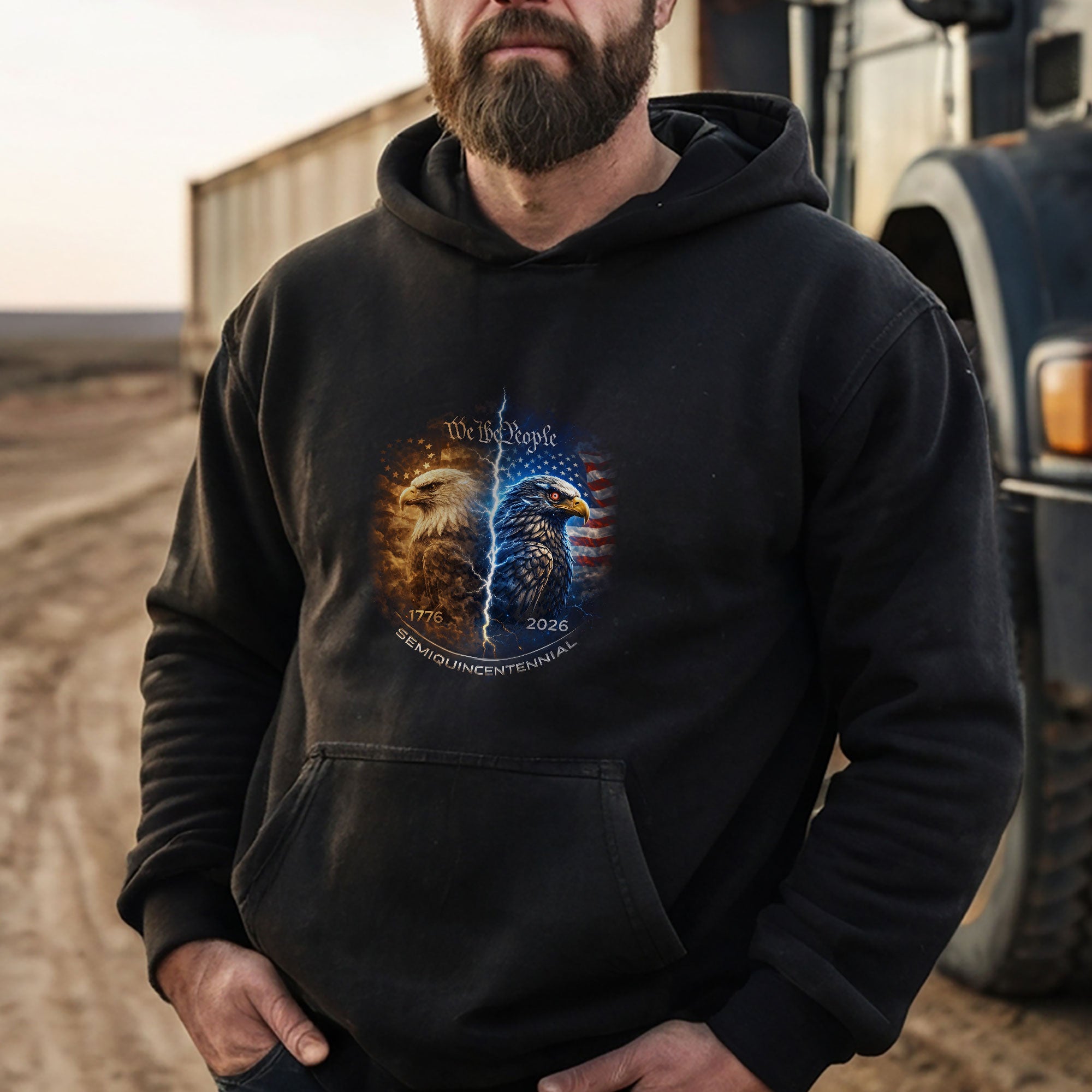1776-2026 250 Years America Anniversary Hoodie - Vintage Bootleg We The People Hoodie, Fire & Ice Symmetrical Eagle Graphic