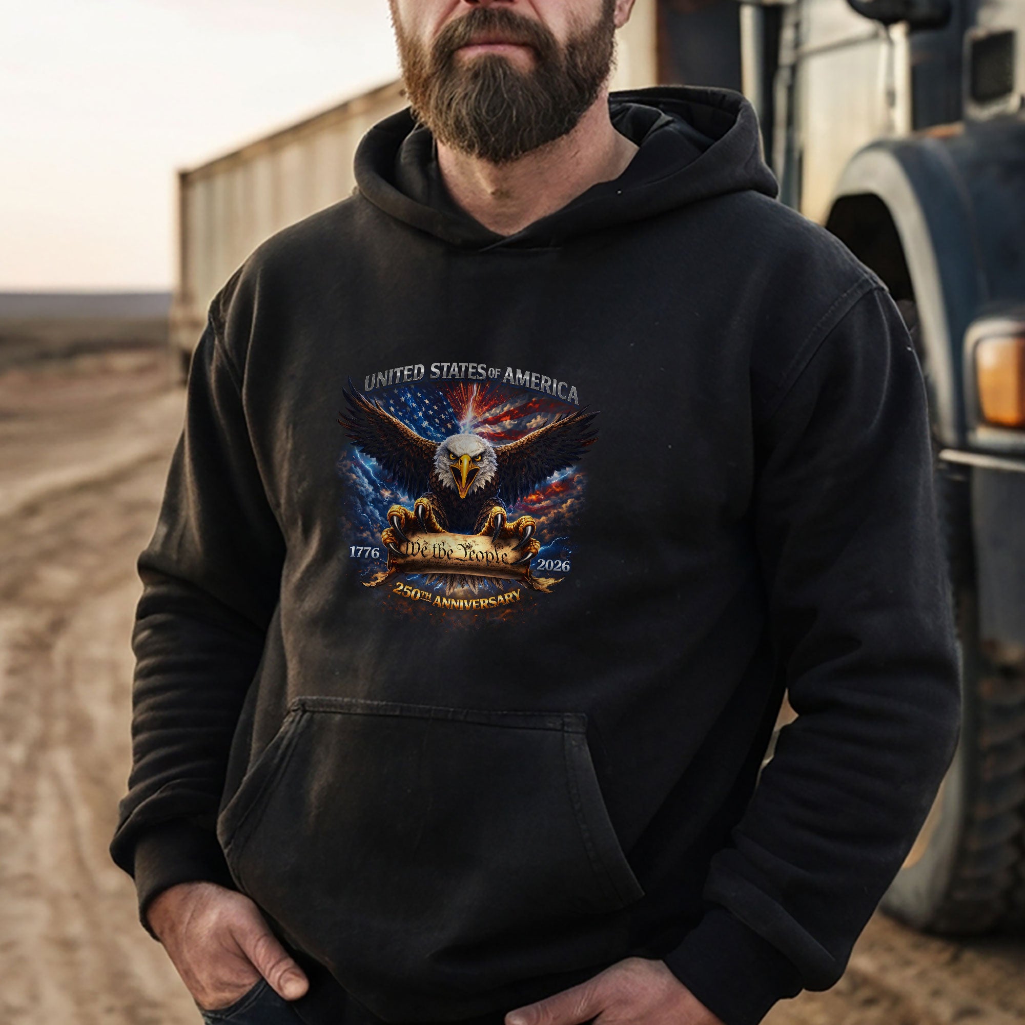 250 Years America Anniversary 1776-2026 Hoodie - Vintage Bootleg USA Eagle & Flag Hoodie, Patriotic Freedom Apparel