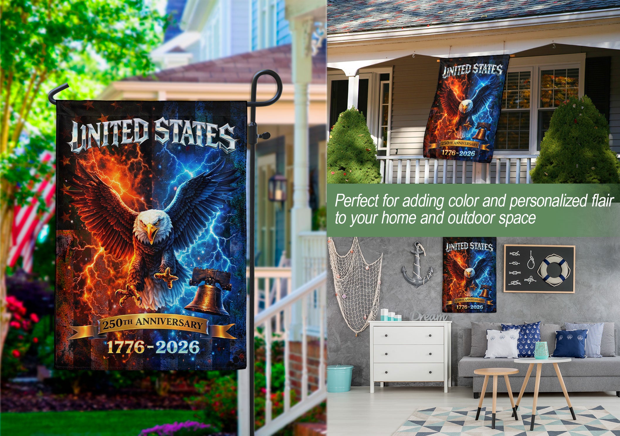 America 250th Anniversary House Flag - Statue of Liberty & Eagle 1776-2026, 250 Years Double Sided Outdoor Decor