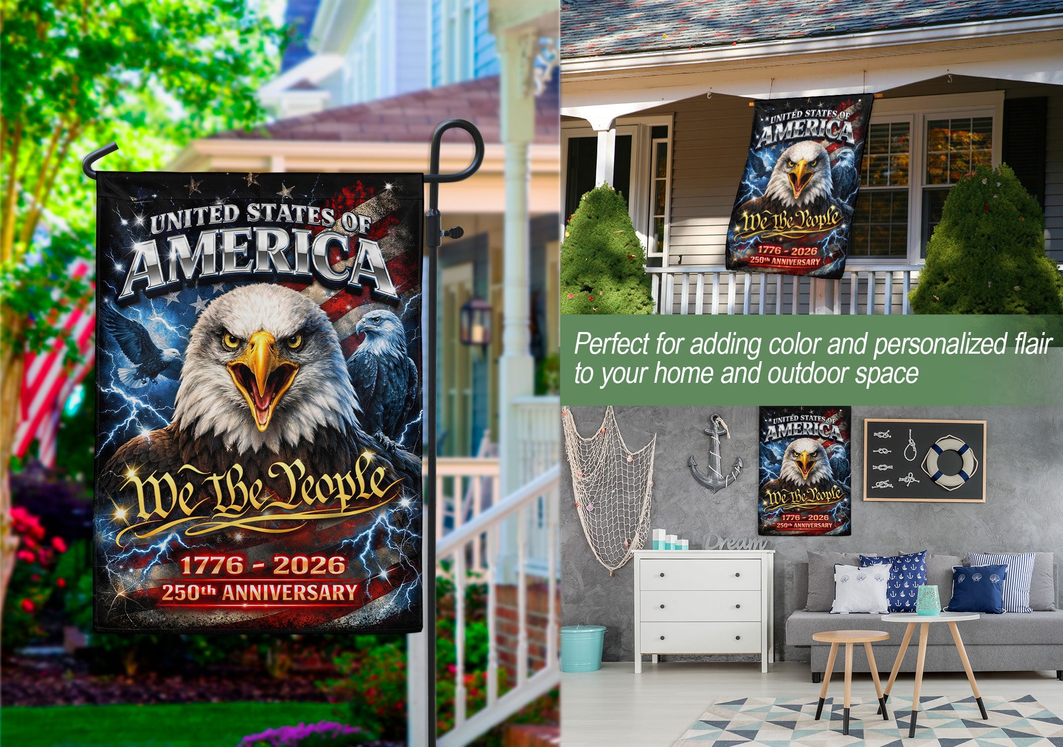 America We The People 250th Anniversary Garden Flag - Eagle Freedom 1776-2026, Double Sided 250 Years Outdoor Decor