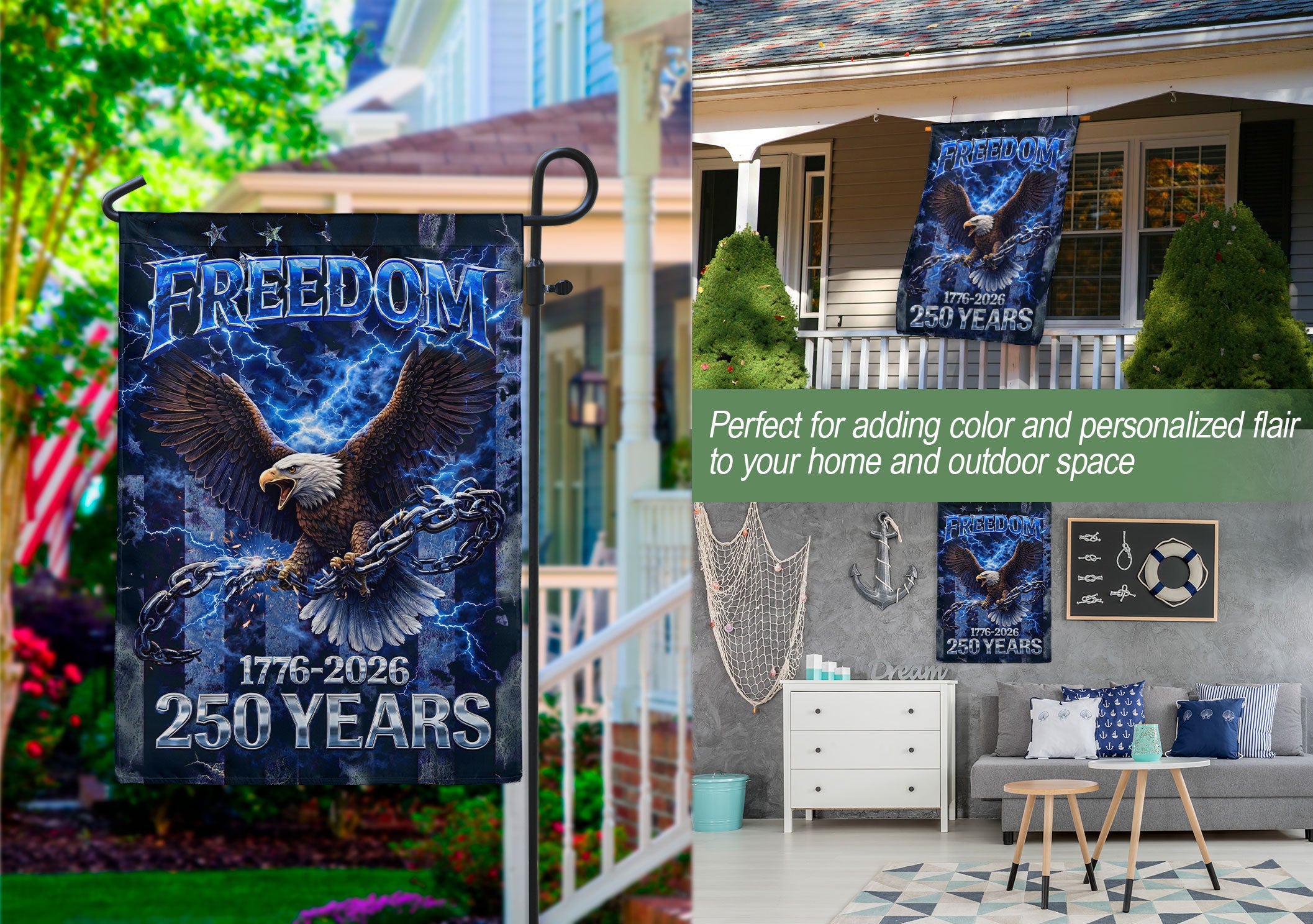 250 Years America Anniversary Garden Flag - Patriotic Freedom Eagle 1776-2026, Semiquincentennial Double Sided Outdoor Decor