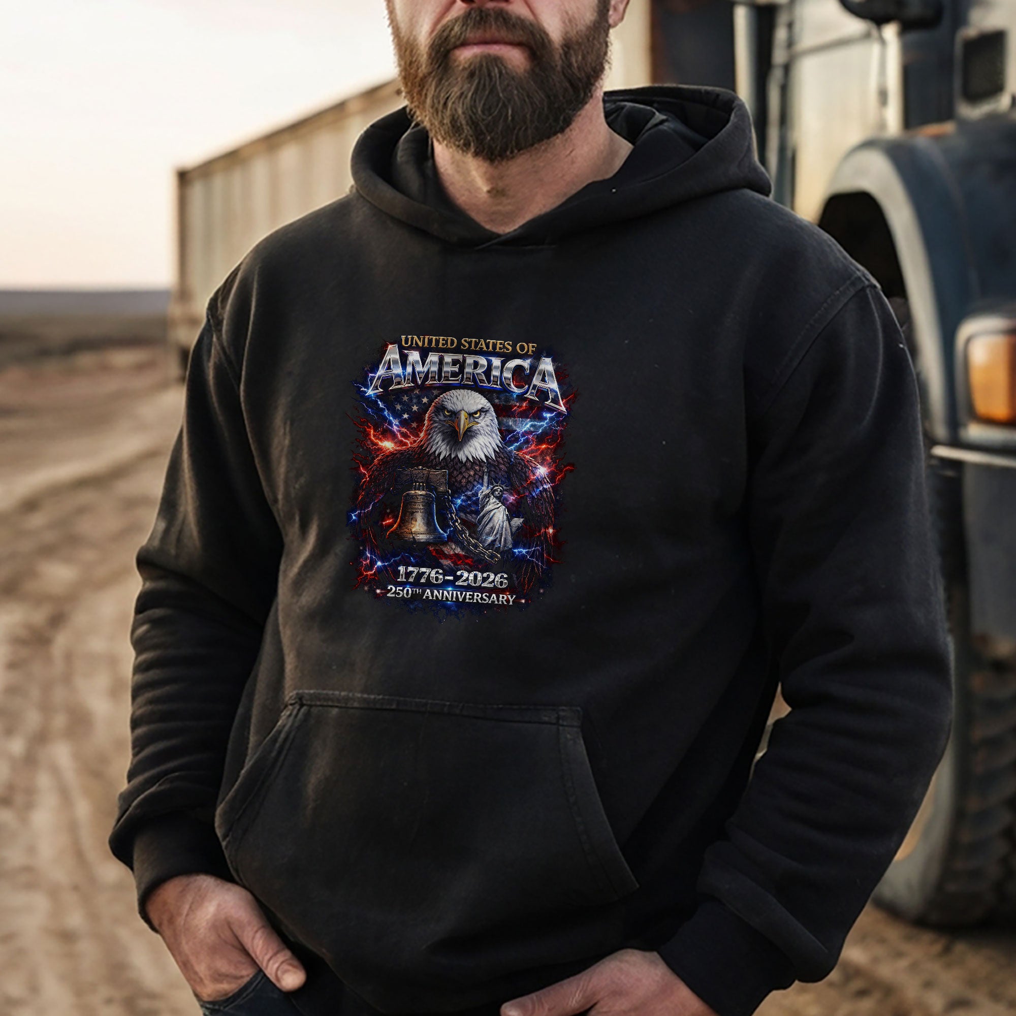 United States 250th Anniversary Hoodie 1776-2026 – Vintage Bootleg Eagle & Liberty Bell Streetwear