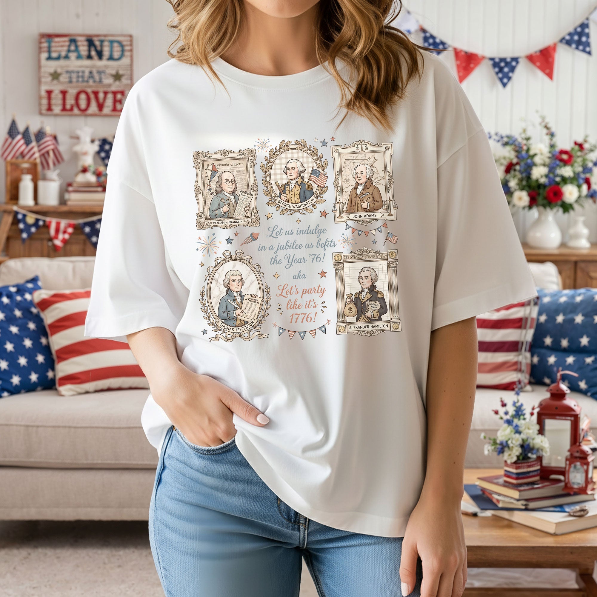 Funny Founding Fathers Portrait Shirt Let’s Party Like It’s 1776 Patriotic Vintage USA