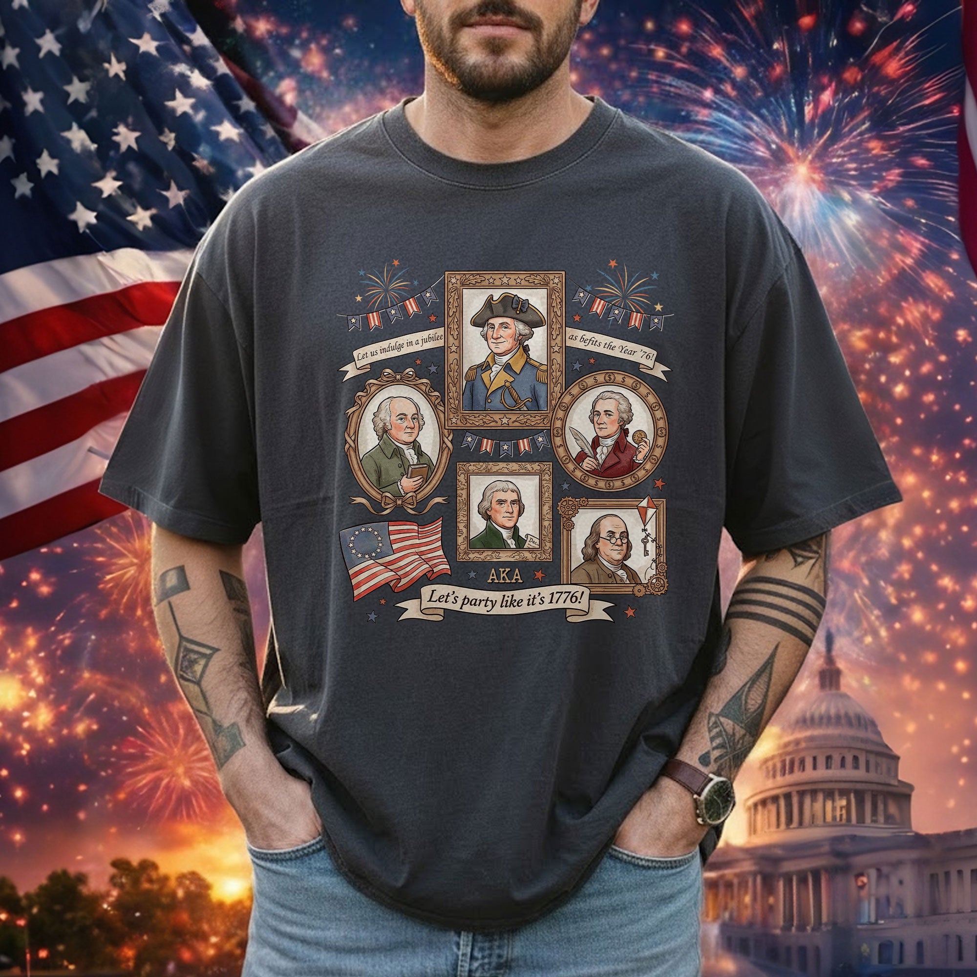 1776 Patriotic Founding Fathers Shirt Vintage USA History Let’s Party