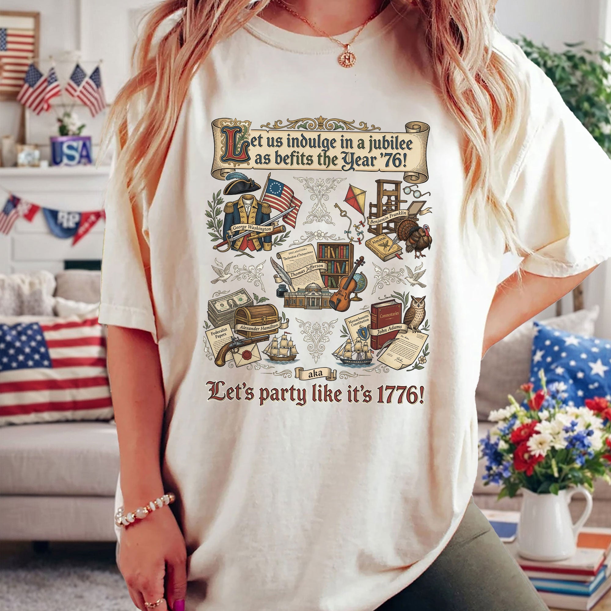 Vintage 1776 Patriotic Shirt American Heritage Collage Soft Aesthetic