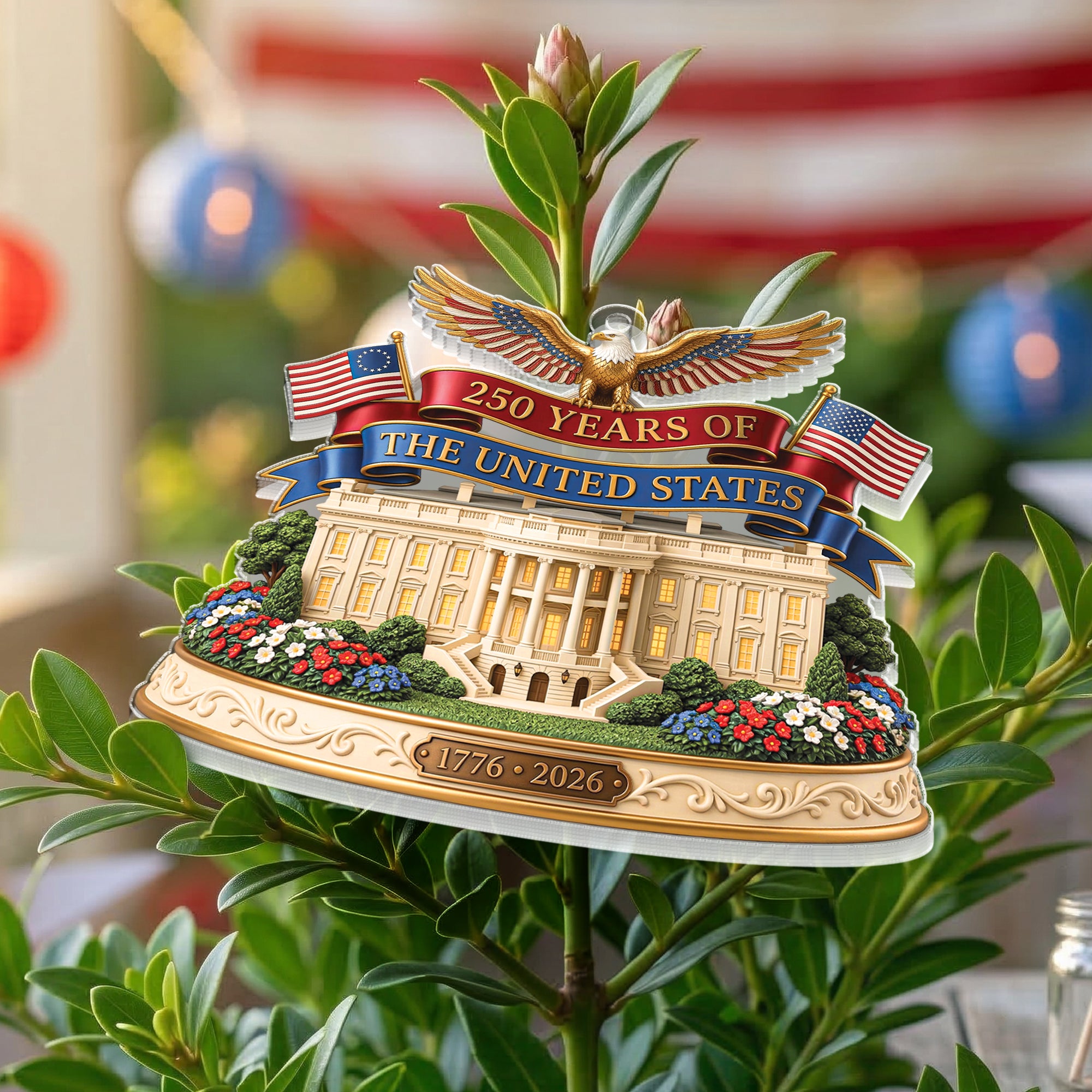 250 Years United States Ornament Patriotic Eagle White House Acrylic Decor 1776-2026