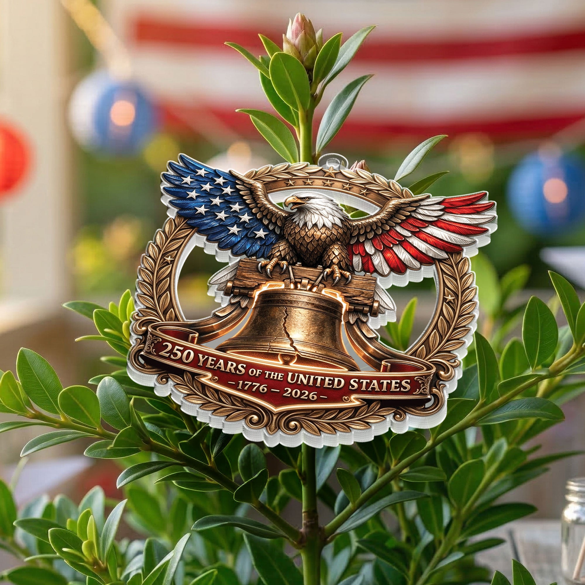 United States 250 Years 1776-2026 Liberty Bell Laurel Wreath Acrylic Ornament Gift