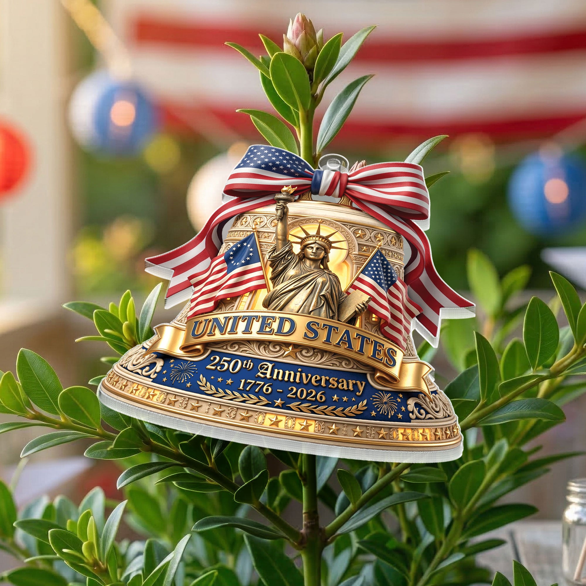 Commemorative U.S. 250th Anniversary Acrylic Ornament – Statue of Liberty & Flags, 2026 Edition