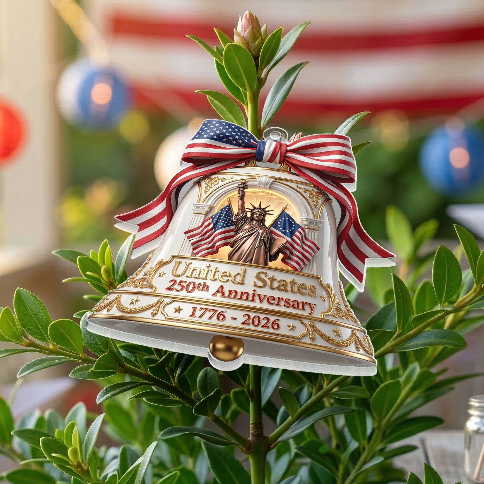 250th Anniversary U.S. Acrylic Ornament – Statue of Liberty with Flags, 2026 Commemorative Decoration