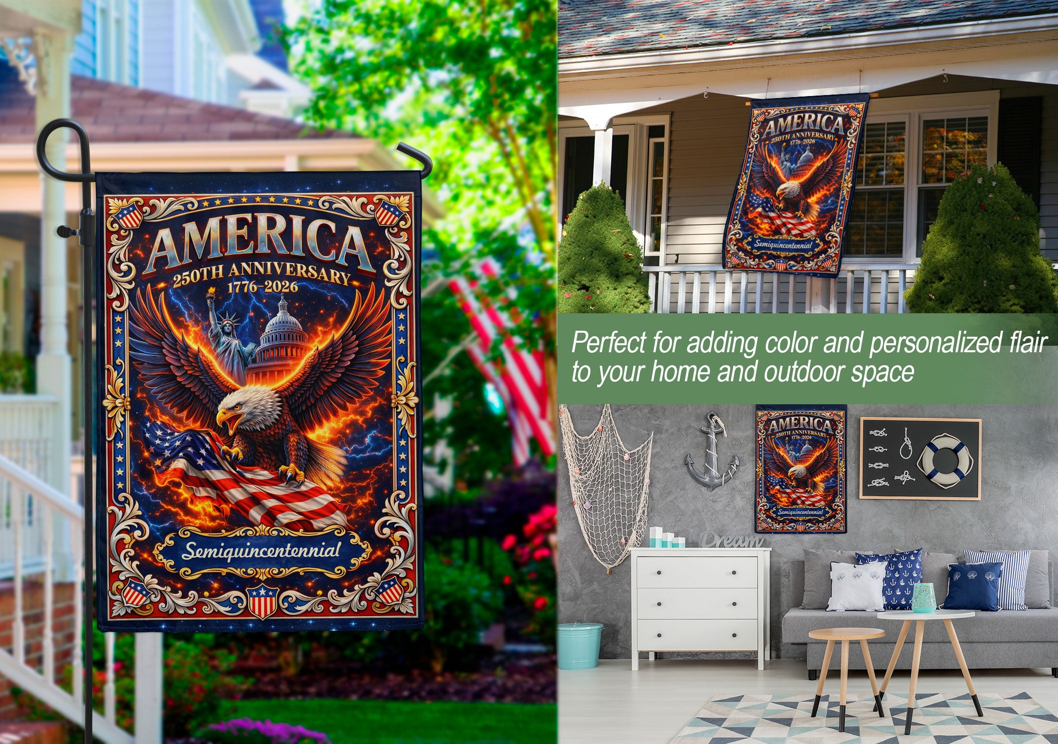 United States 250th Anniversary Garden Flag Patriotic Eagle Statue Of Liberty Yard Decor 12x18inch