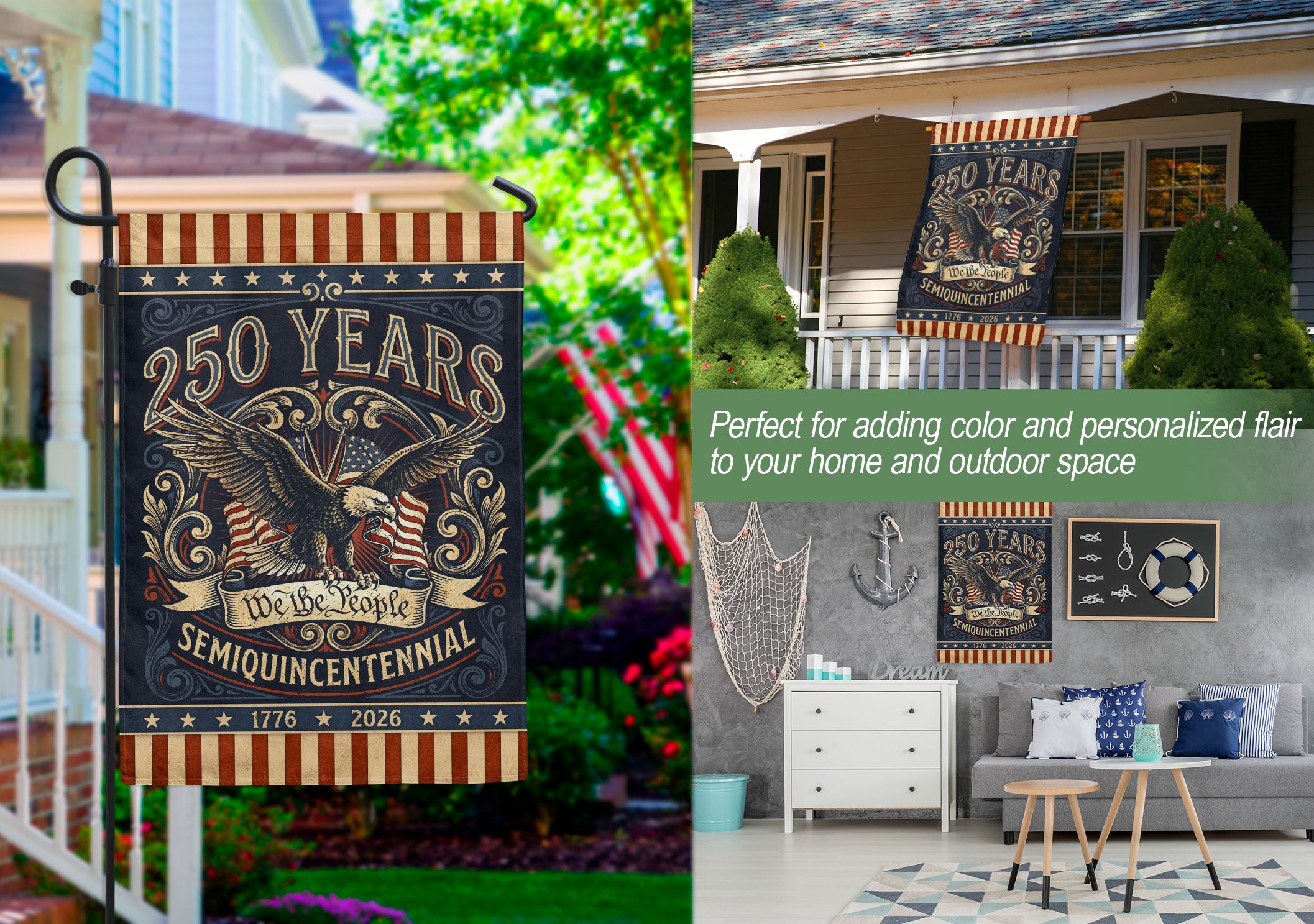 United States 250th Anniversary Garden Flag Patriotic Bald Eagle Vintage Yard Decor Banner 12x18inch