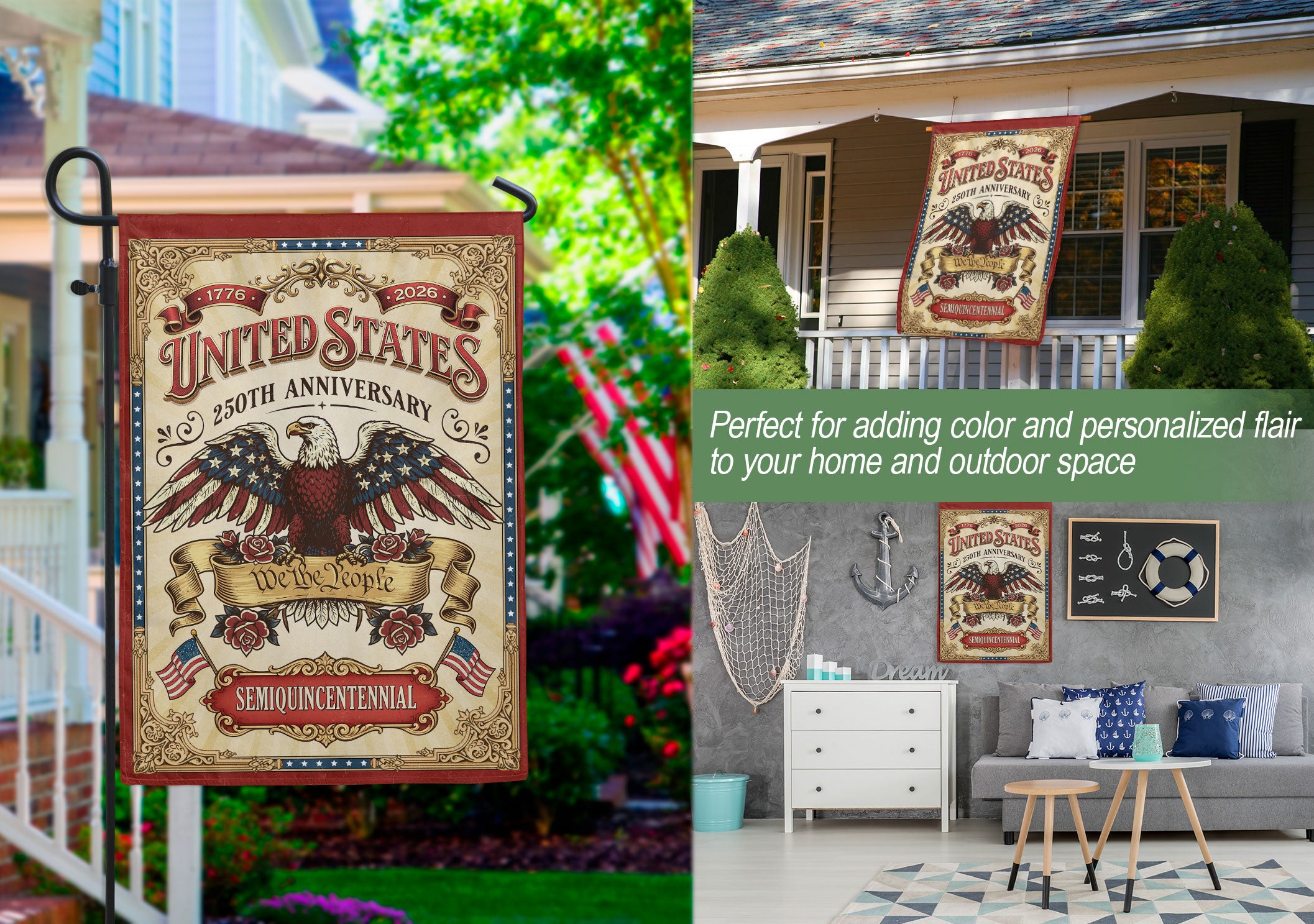 United States 250th Anniversary Garden Flag Vintage 1776-2026 We The People Yard Banner 12x18inch