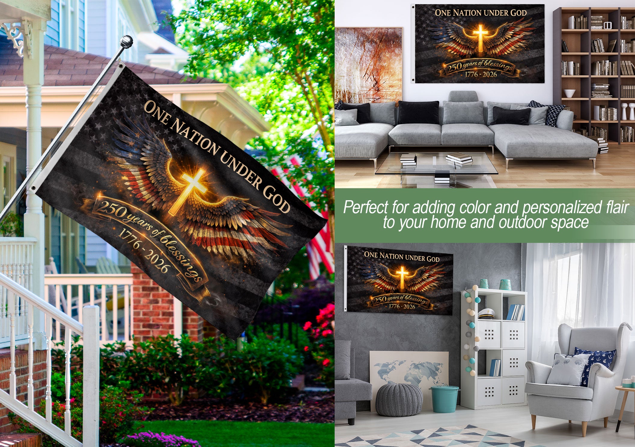We The People Cross Flag 1776–2026, Christian Patriotic Garden Flag, 250 Years of Faith and Freedom Outdoor Décor