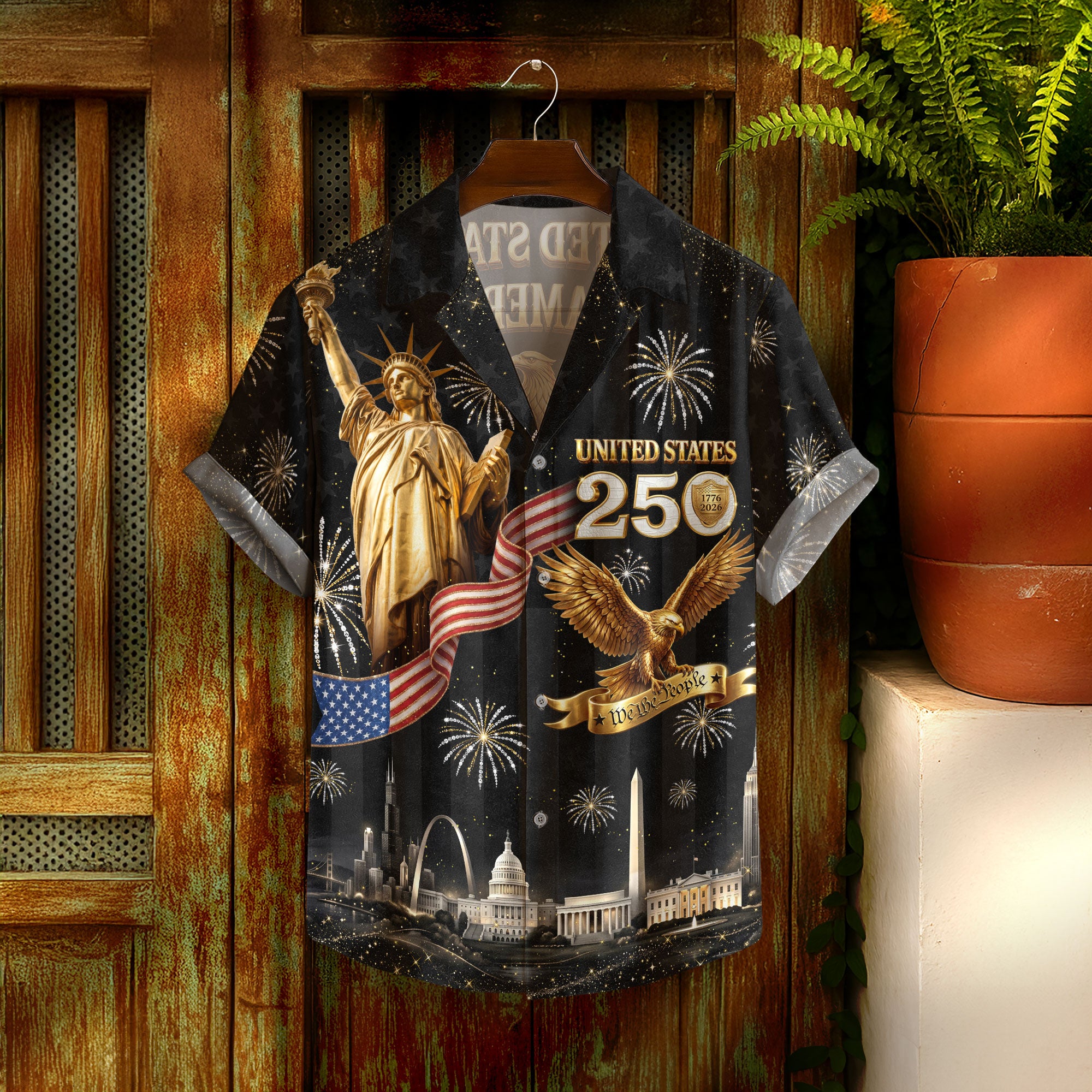 Hawaiian Shirt Statue of Liberty Fireworks 1776 2026 Patriotic US 250th Anniversary