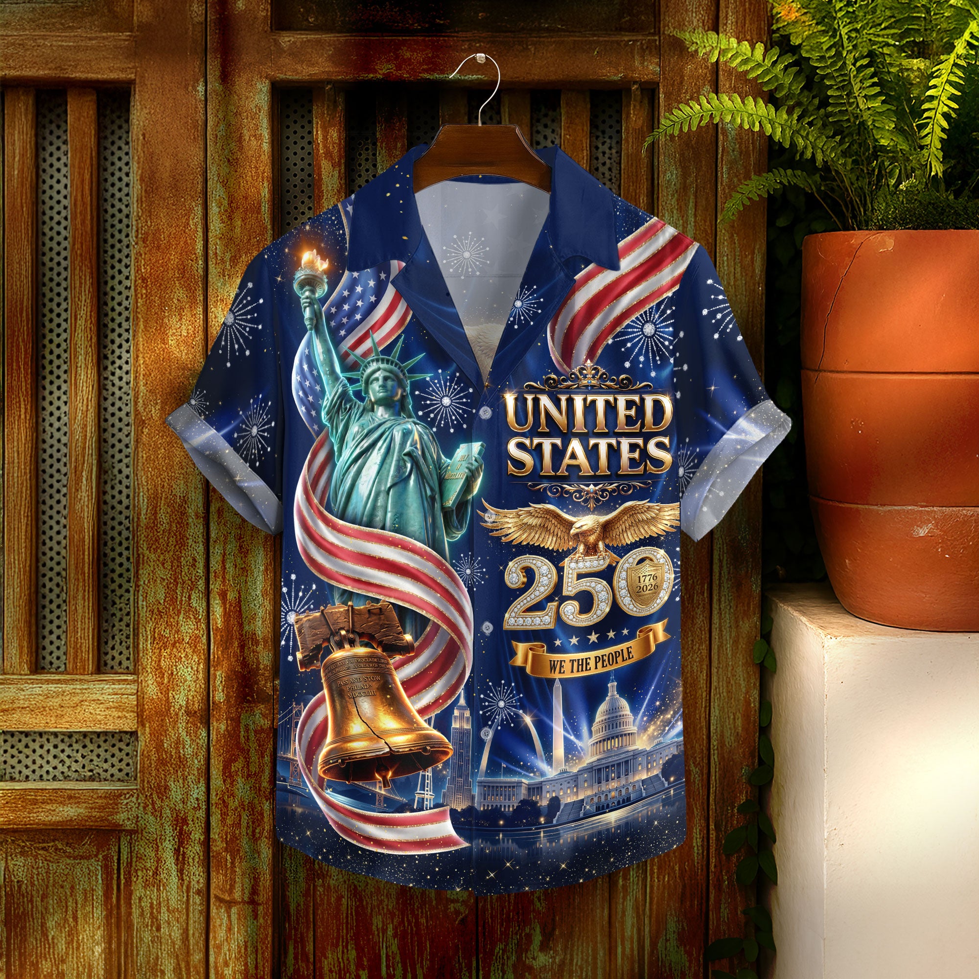 United States 250 Years Hawaiian Shirt Patriotic Eagle Liberty Bell Independence Day Gift