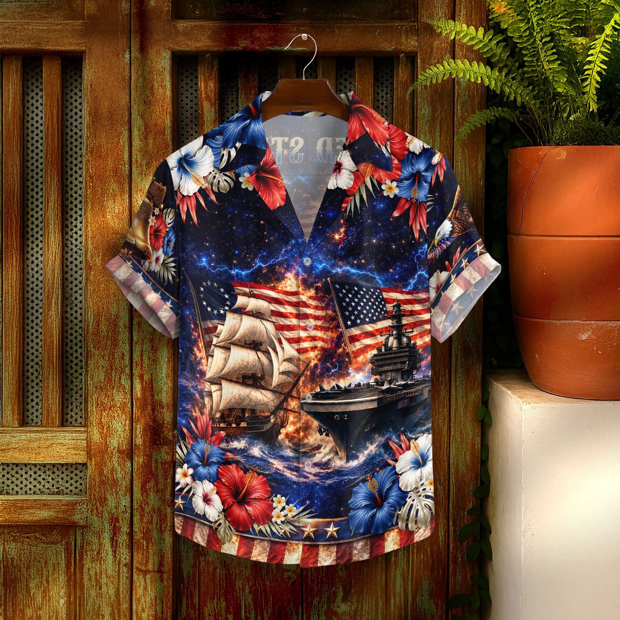 Patriotic 250 Years Hawaiian Shirt American Flag Battleship Summer Vacation Gift