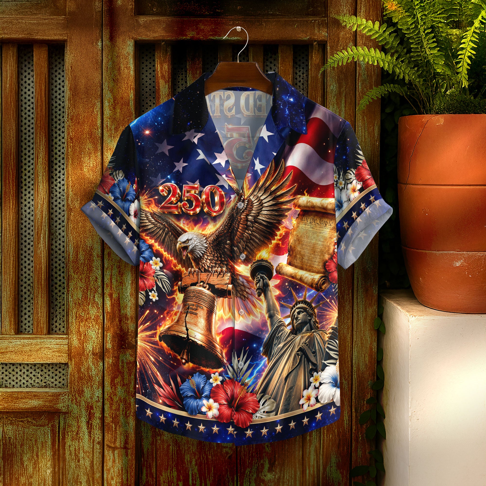 United States 250 Hawaiian Shirt Patriotic Eagle Liberty Bell Independence Day Gift