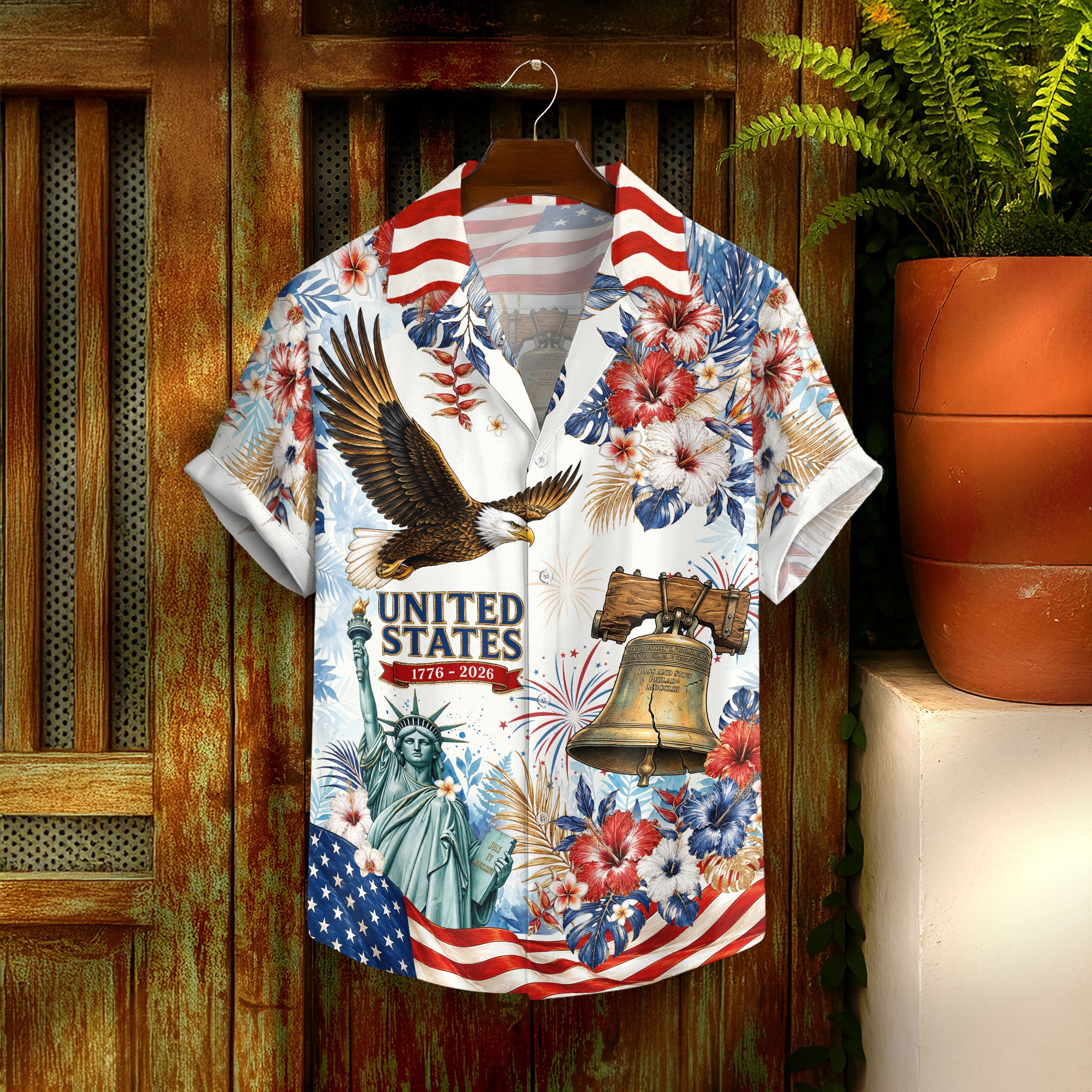 Patriotic 250 Years Hawaiian Shirt American Flag Eagle Independence Day Apparel