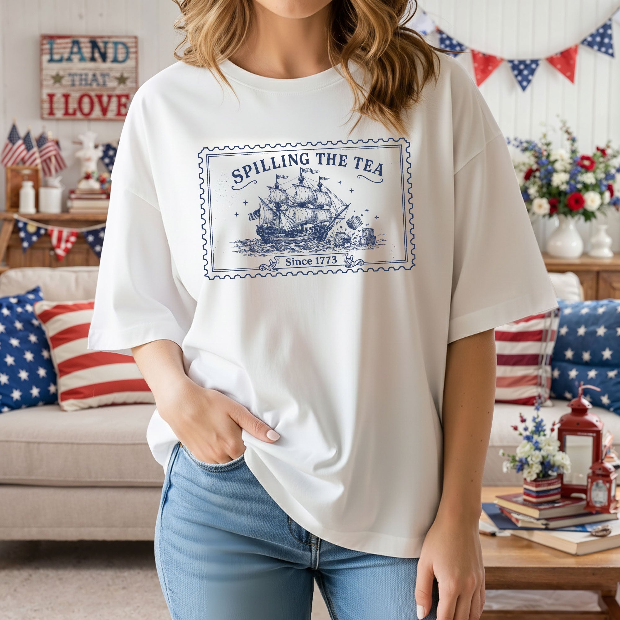 Spilling The Tea Since 1773 Shirt Vintage Boston Tea Party Stamp Tee Retro History