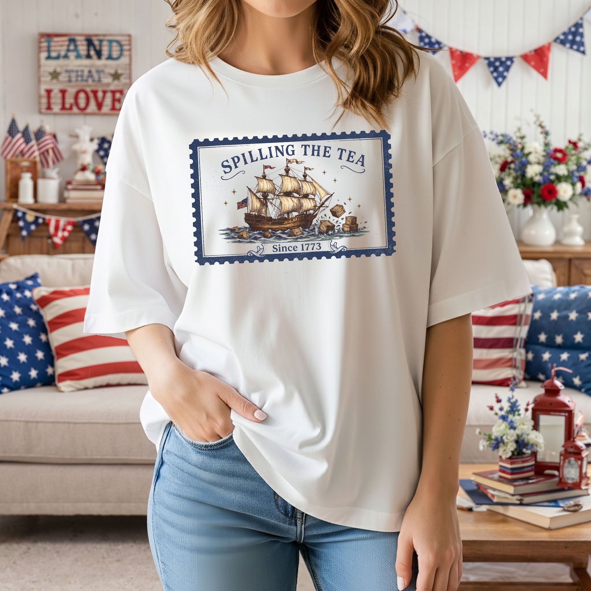 Spilling The Tea Since 1773 Shirt Vintage Postage Stamp Tee Boston Tea Party Tshirt