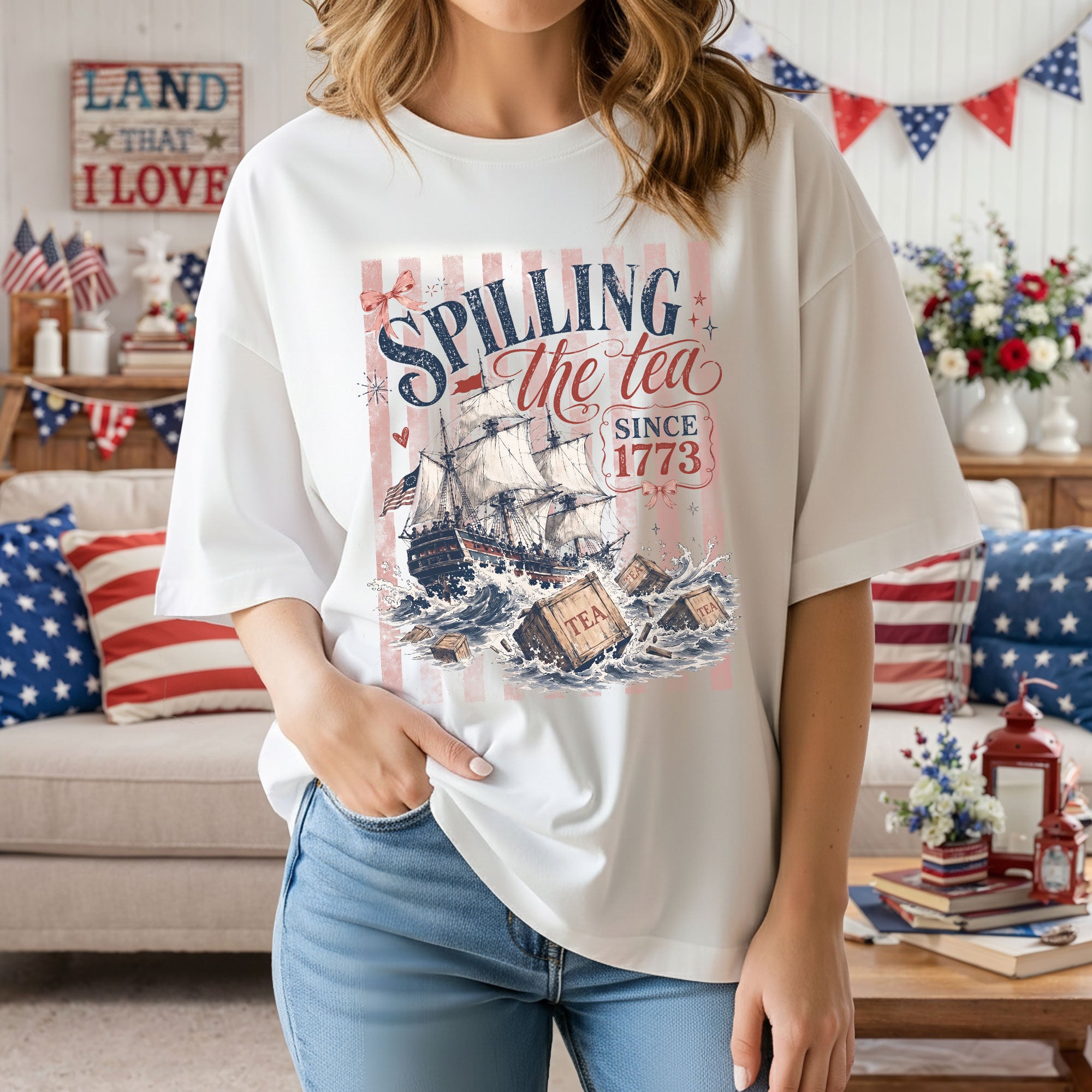 Spilling The Tea Since 1773 Shirt American History Graphic Tee Classic Separated Stripes