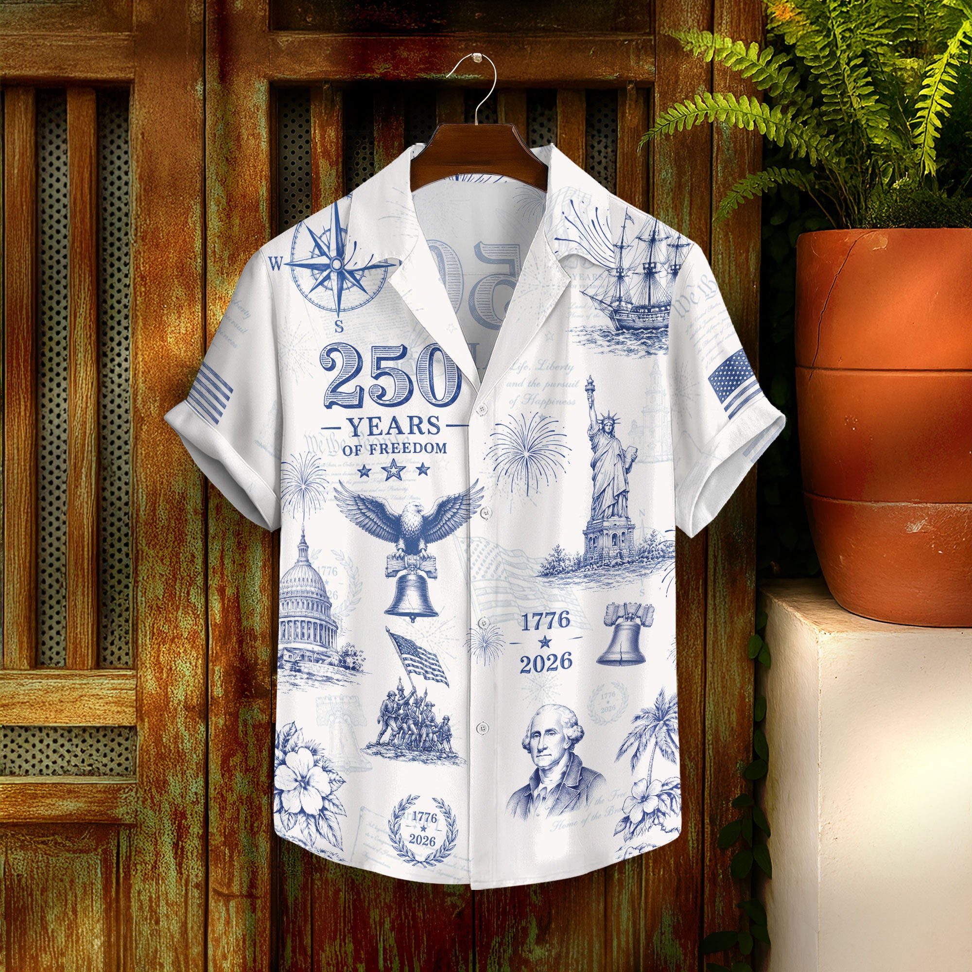 Patriotic United States 250 Years Hawaiian Shirt Statue Of Liberty Apparel