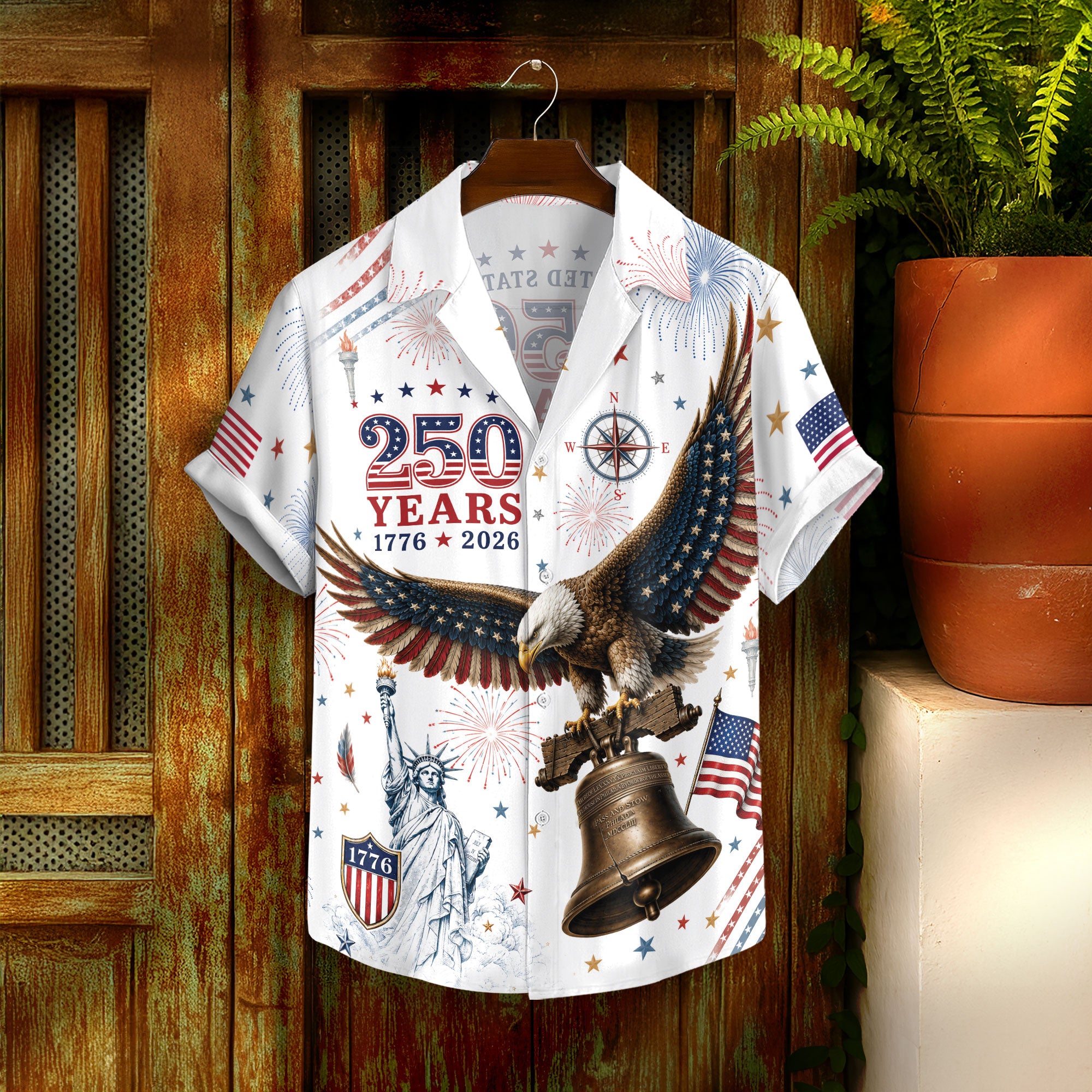 Hawaiian Shirt 4th of July Independence Day US Patriotic Eagle Graphic Button Down