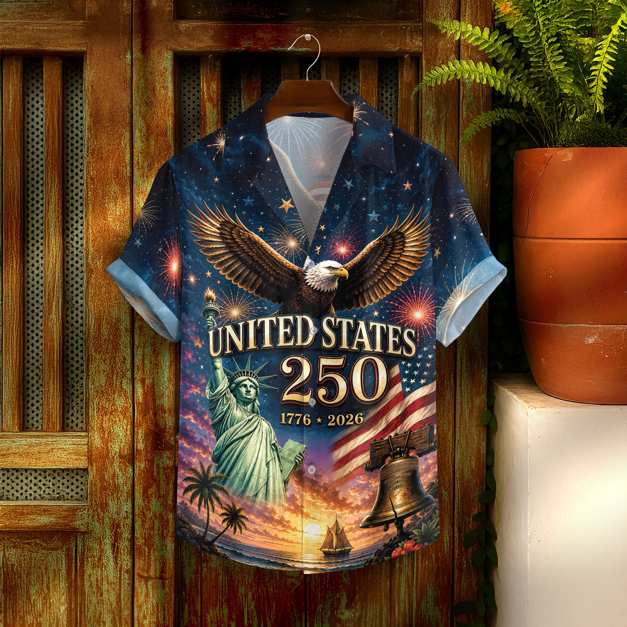 Hawaiian Shirt 250th Anniversary Patriotic US Flag Liberty Bell Gift For Men Women