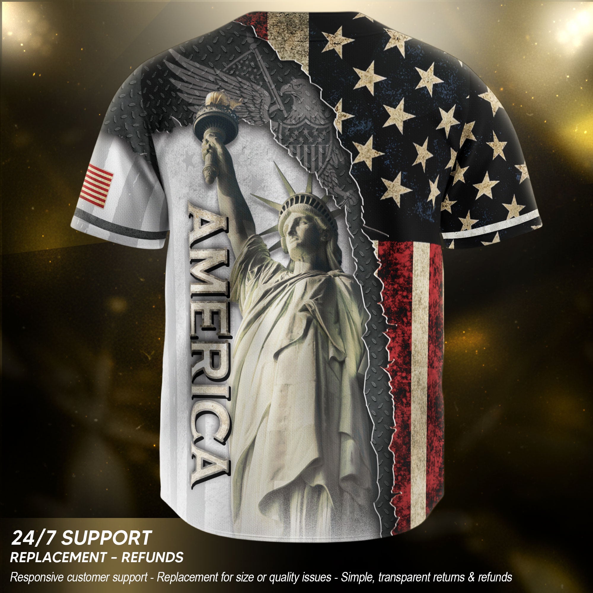 America Baseball Jersey 250 Years 1776-2026 Eagle Liberty Bell Patriotic Button Shirt - Rust Field Wear