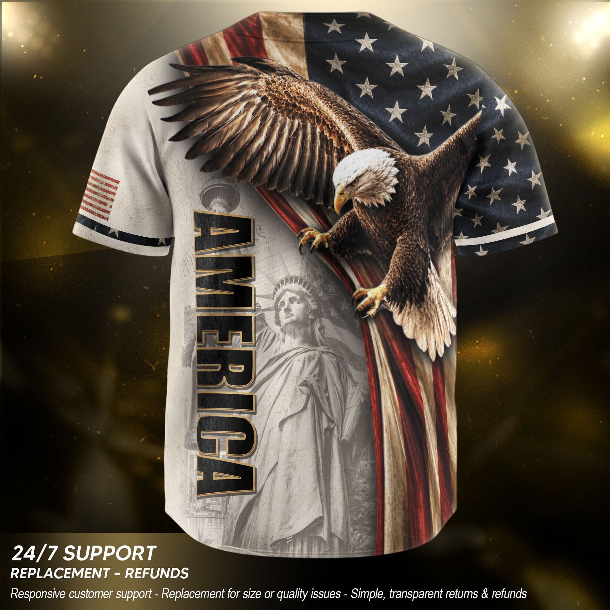 America Baseball Jersey 250 Years 1776-2026 Flying Eagle Patriotic Statue Of Liberty - Rust Field Wear