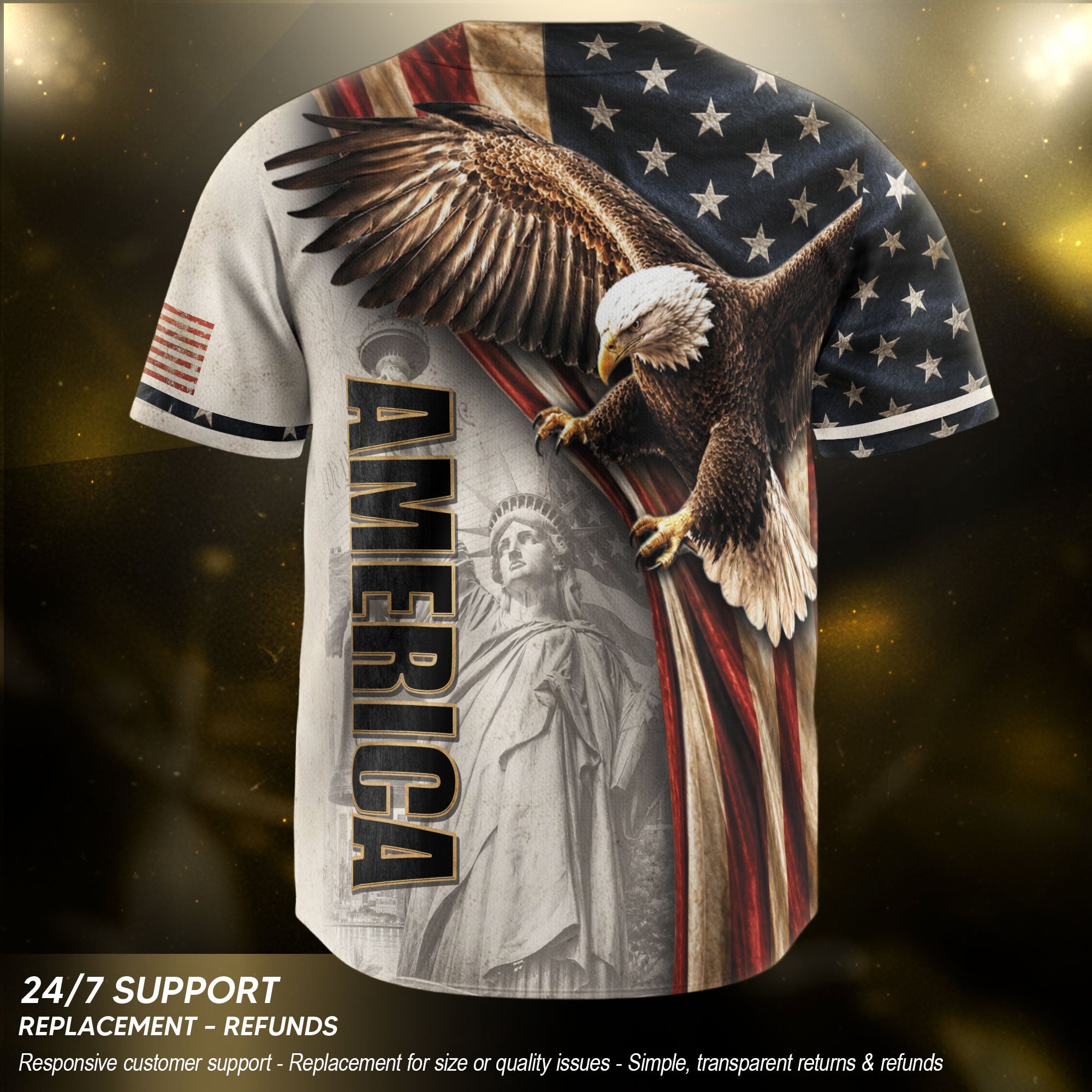 America Baseball Jersey 250 Years 1776-2026 Flying Eagle Patriotic Statue Of Liberty - Rust Field Wear