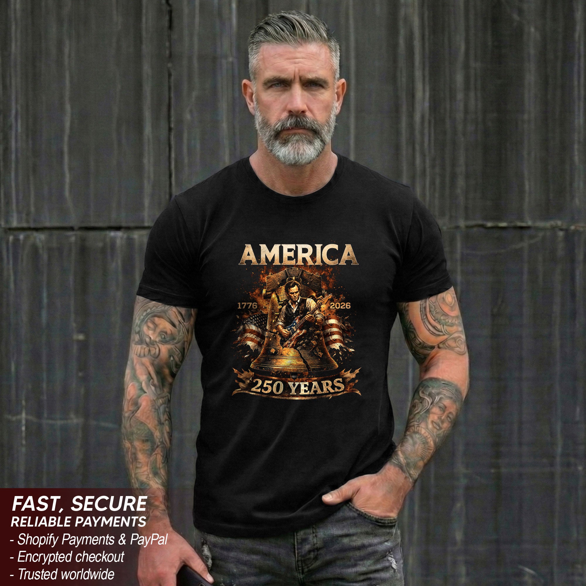 Liberty Bell Guitar Patriotic T-Shirt - Vintage 1776 2026 Historical Graphic Tee