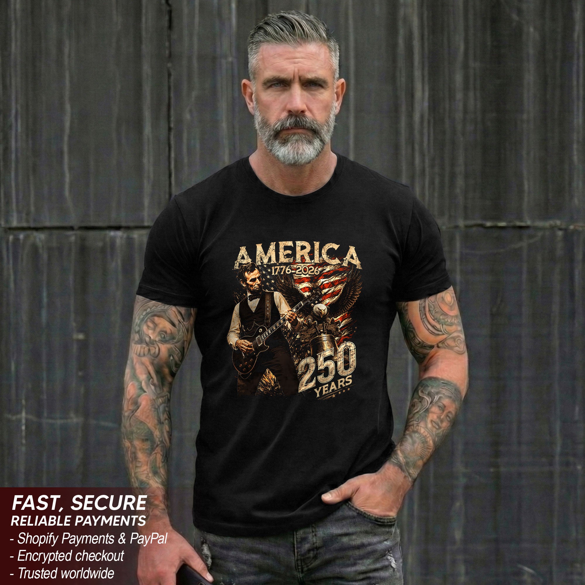 Abraham Lincoln T Shirt Rockstar Guitar Design - Vintage Eagle 1776 2026 Patriotic Tee