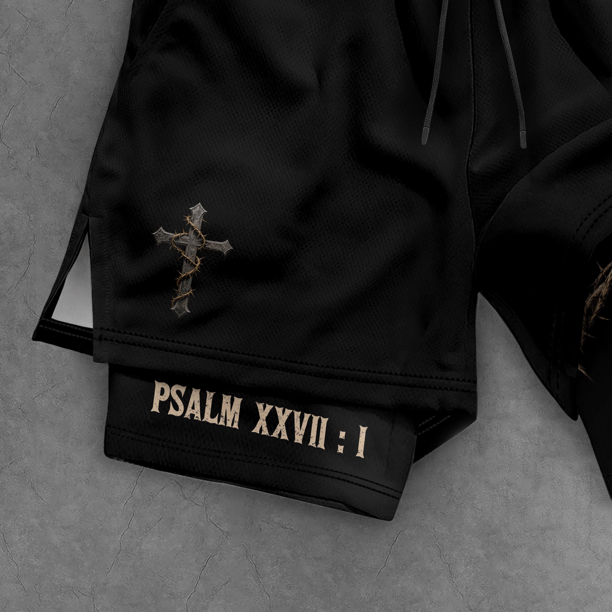Men's Faith Over Fear Double Layer Track Shorts - Christian Psalm 27:1 Gym Shorts