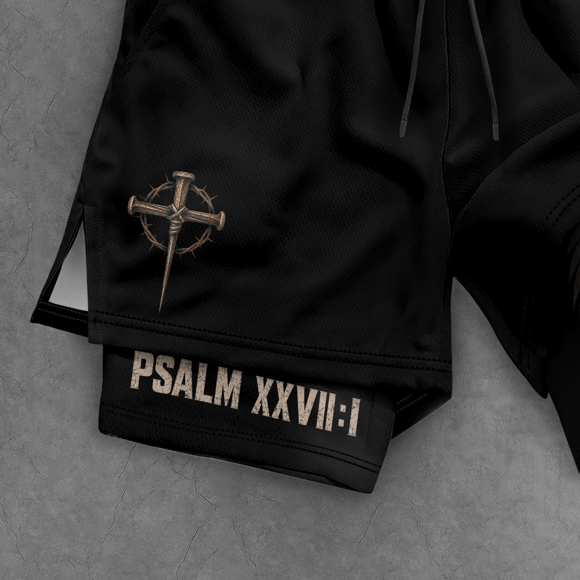 Psalm 27:1 Faith Over Fear Men's Double Layer Track Shorts - Christian Cross Workout Shorts