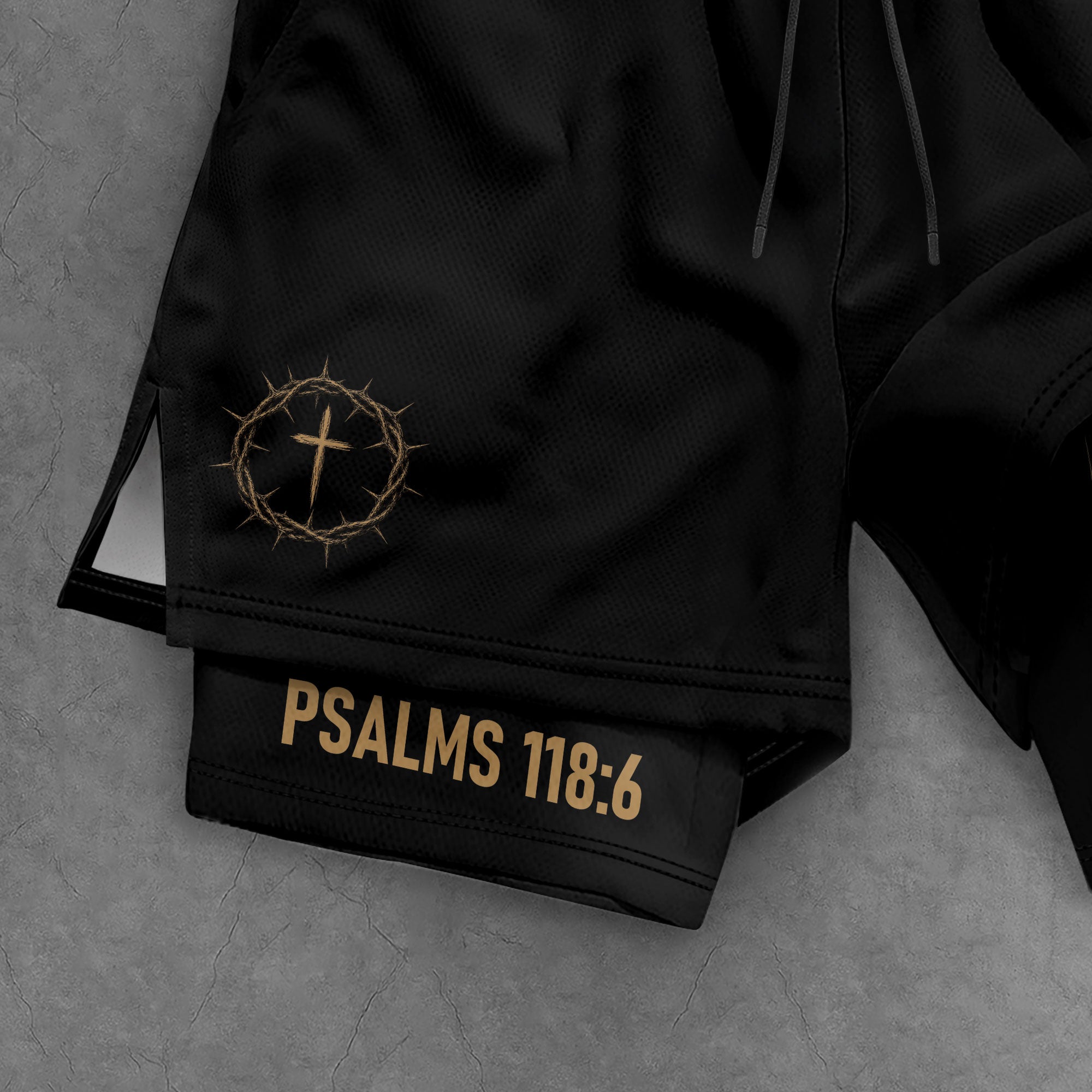 Psalms 118:6 Lion Faith Over Fear Men's Double Layer Track Shorts - Christian Gym Shorts