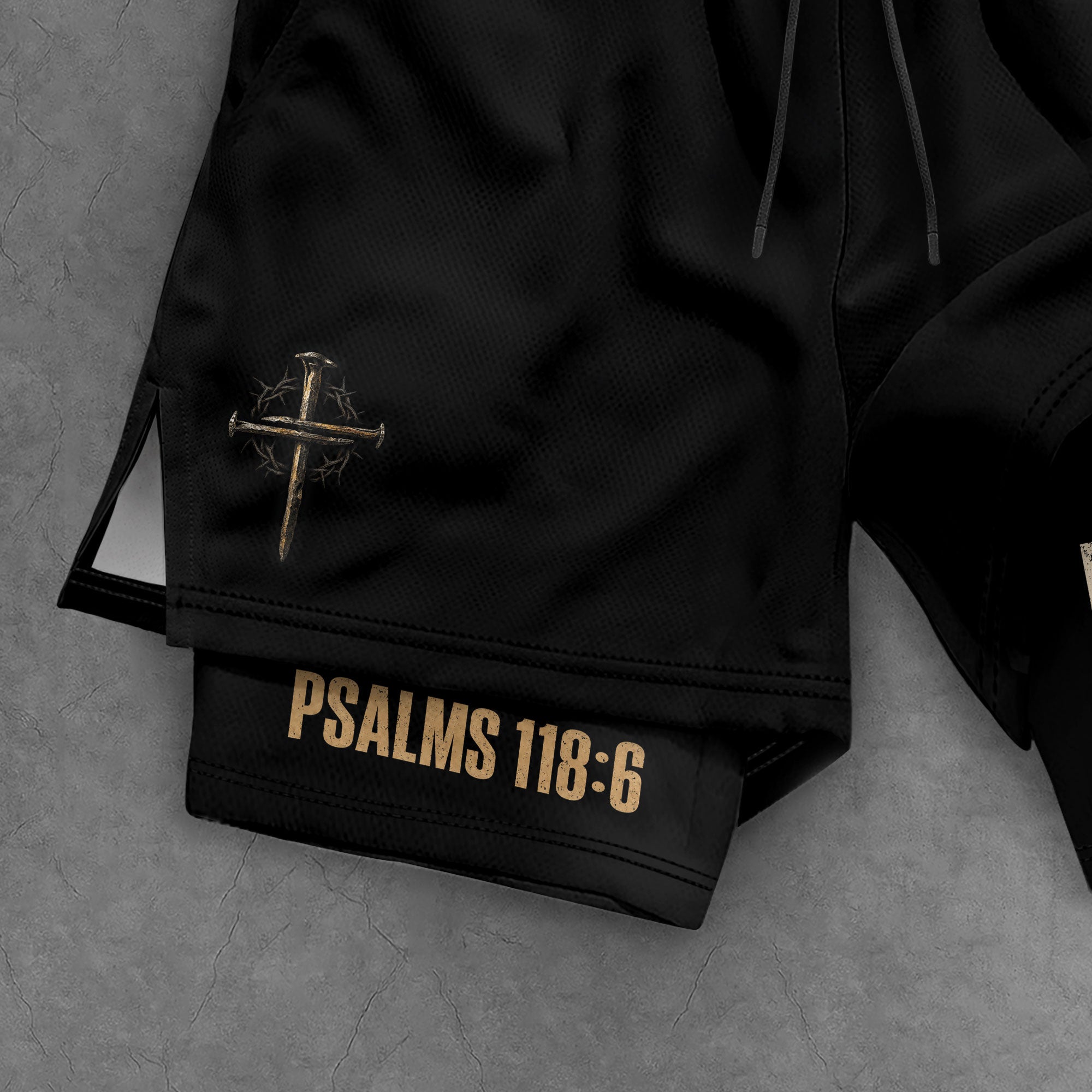 Psalms 118:6 Faith Over Fear Men's Double Layer Track Shorts - Christian Nail Cross Shorts