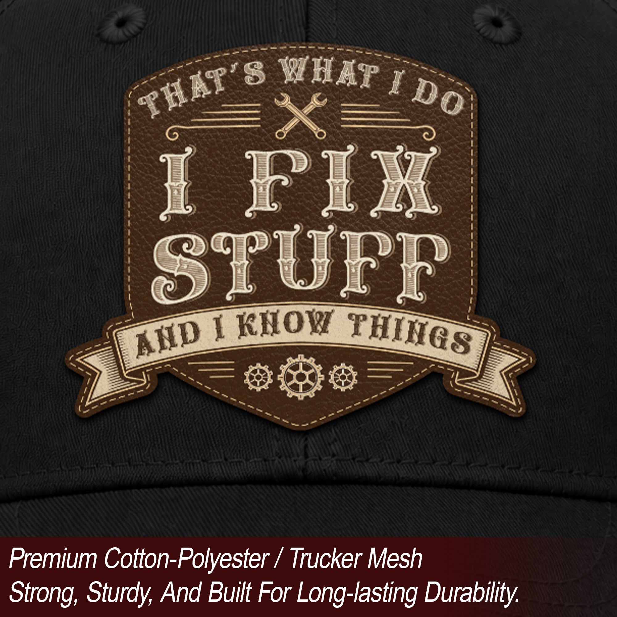 That's What I Do I Fix Stuff Shield Patch Black Trucker Hat Cool Handyman Gift Idea