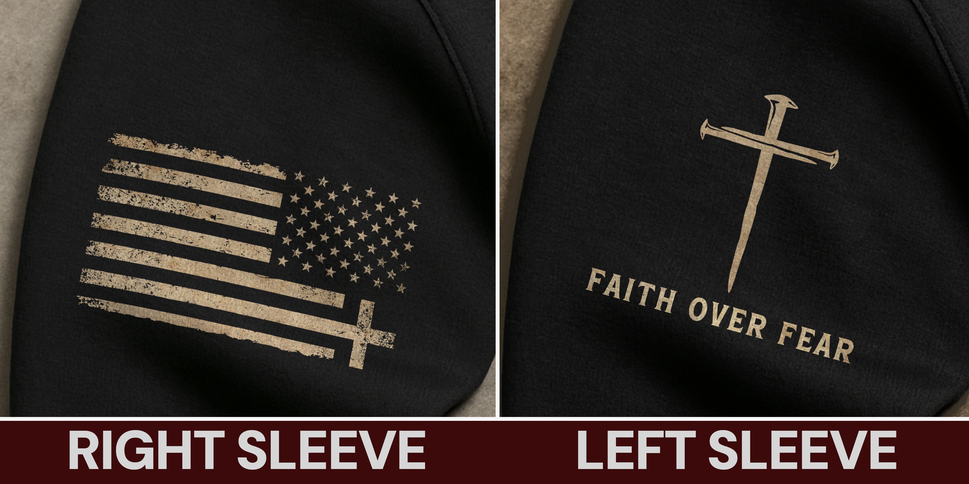 Faith Over Fear Christian Hoodie Bible Verse American Flag Cross Design