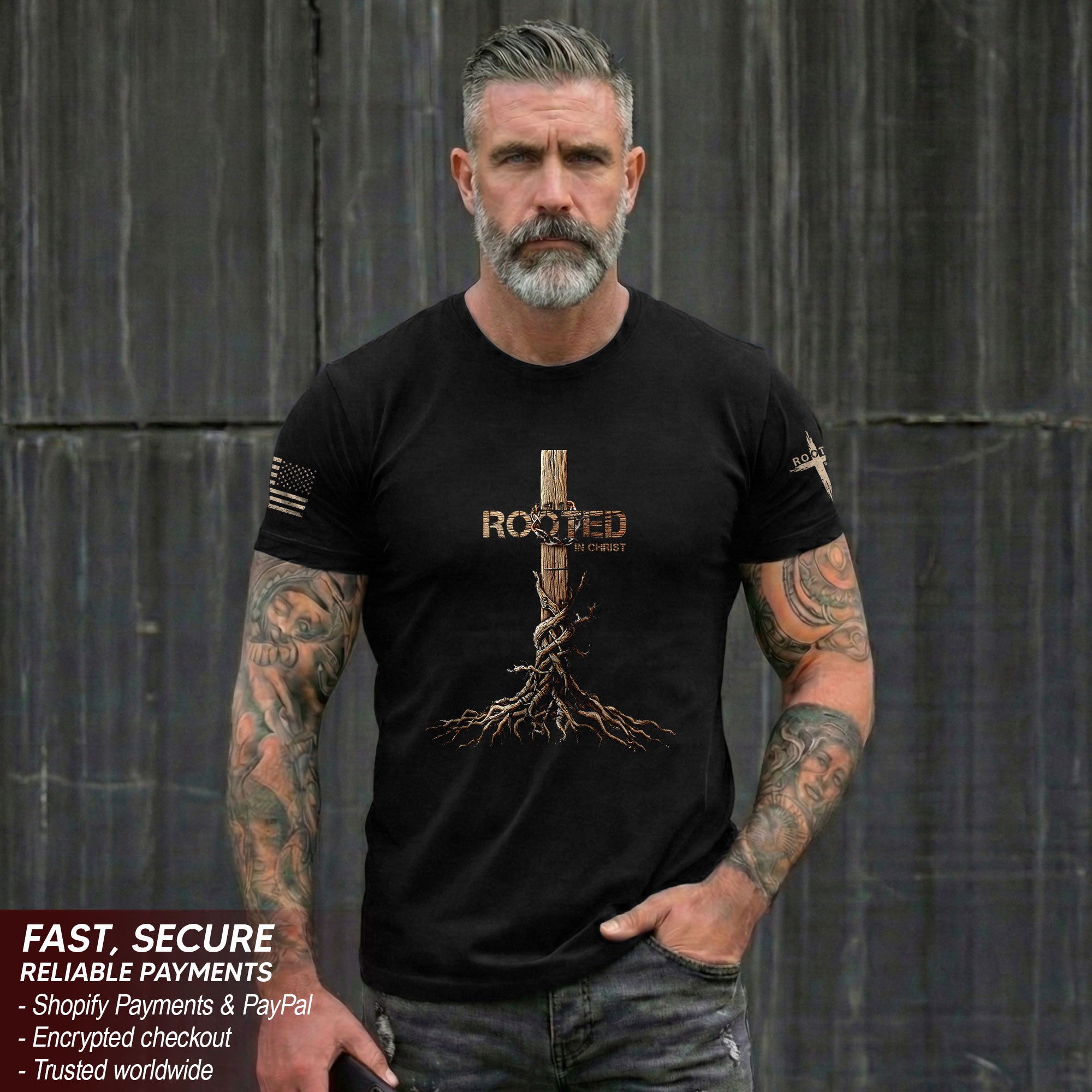 Rooted in Christ Cross & Roots Christian T-Shirt