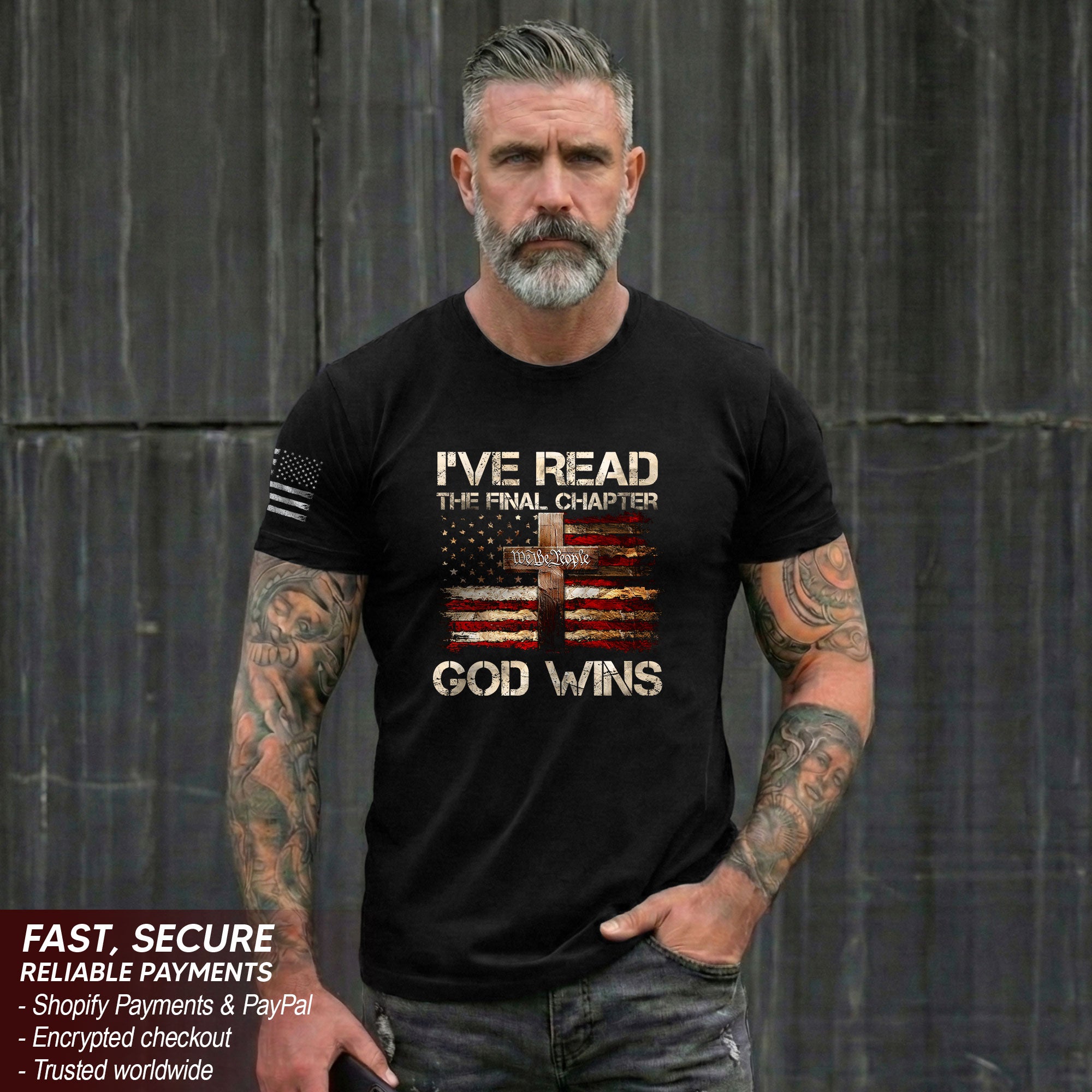 God Wins Christian American Flag Cross T-shirt