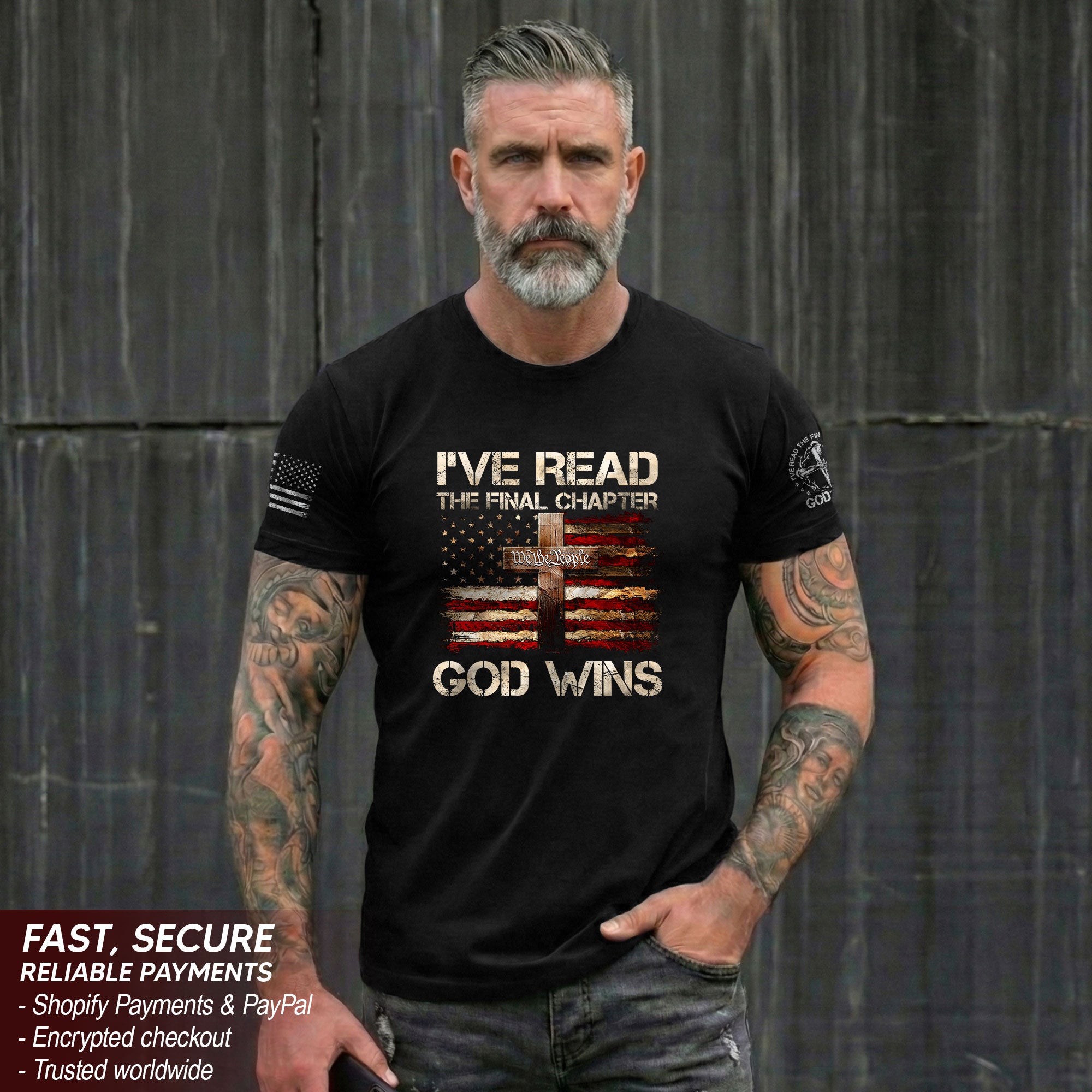 God Wins Christian American Flag Cross T-shirt