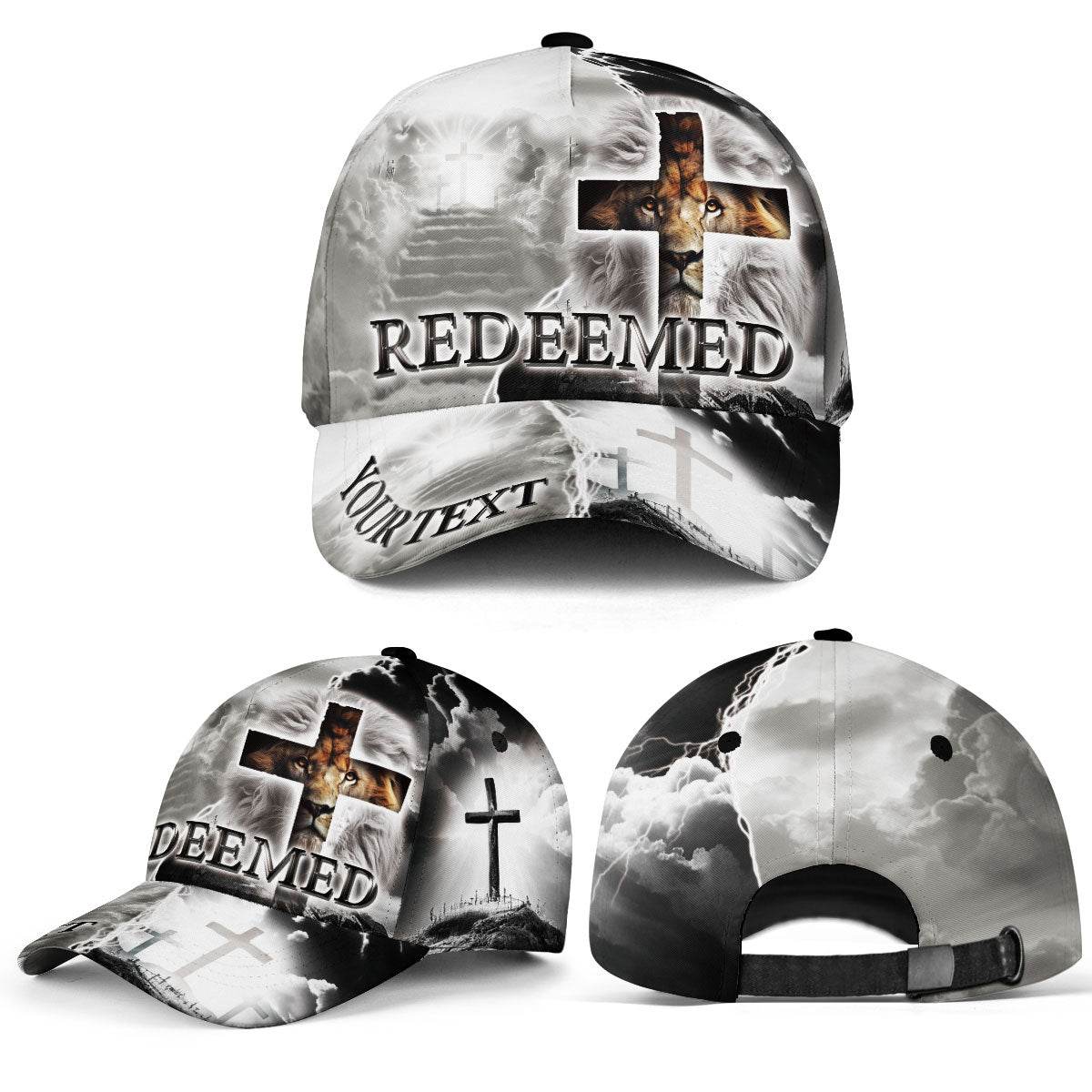 REDEEMED Custom White Cross & Lion Cap – Heaven’s Pathway Christian Hat - Rust Field Wear